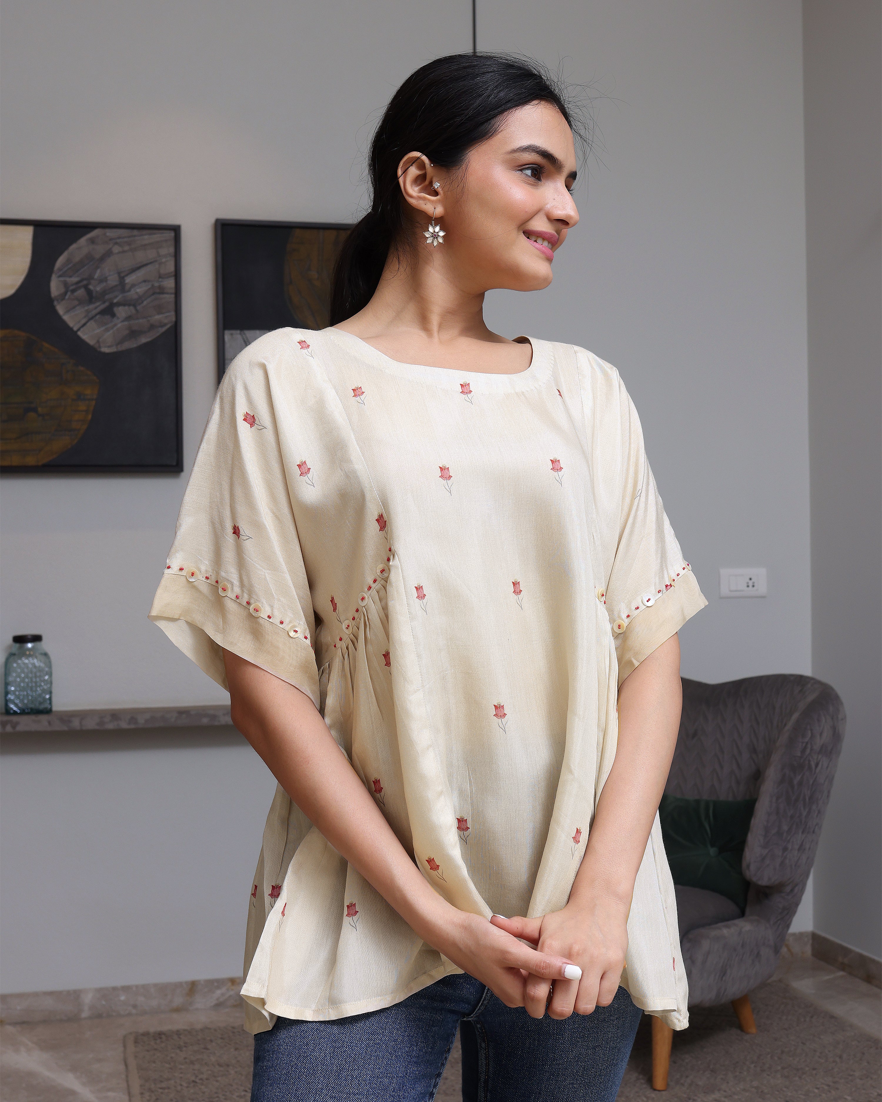 Gulab - Shell White Batwing Top