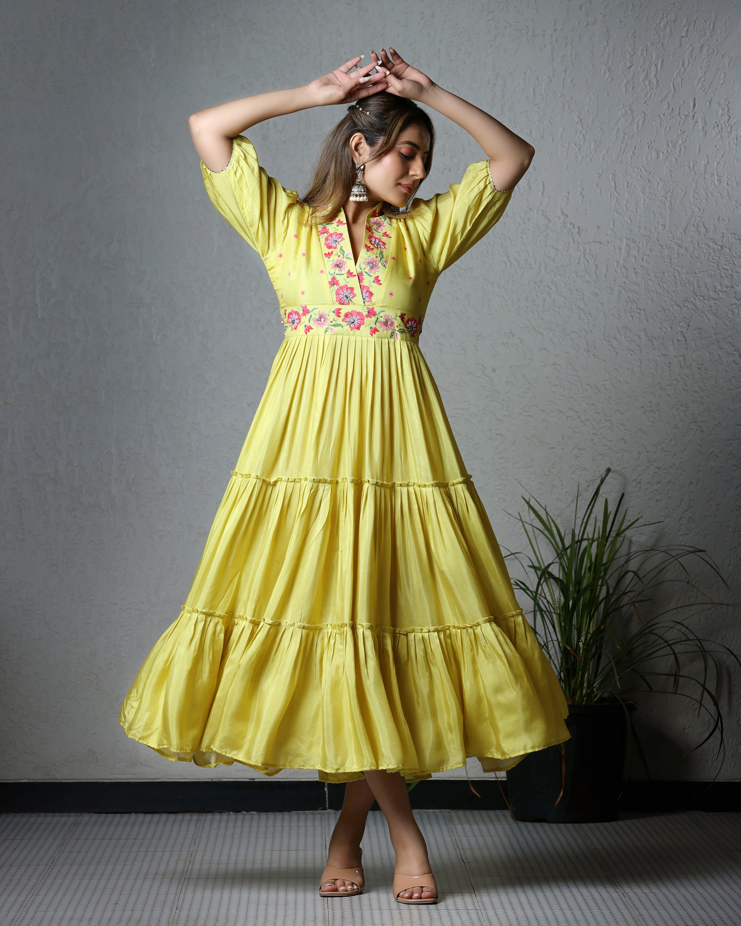 Lemon Yellow Tired Dress