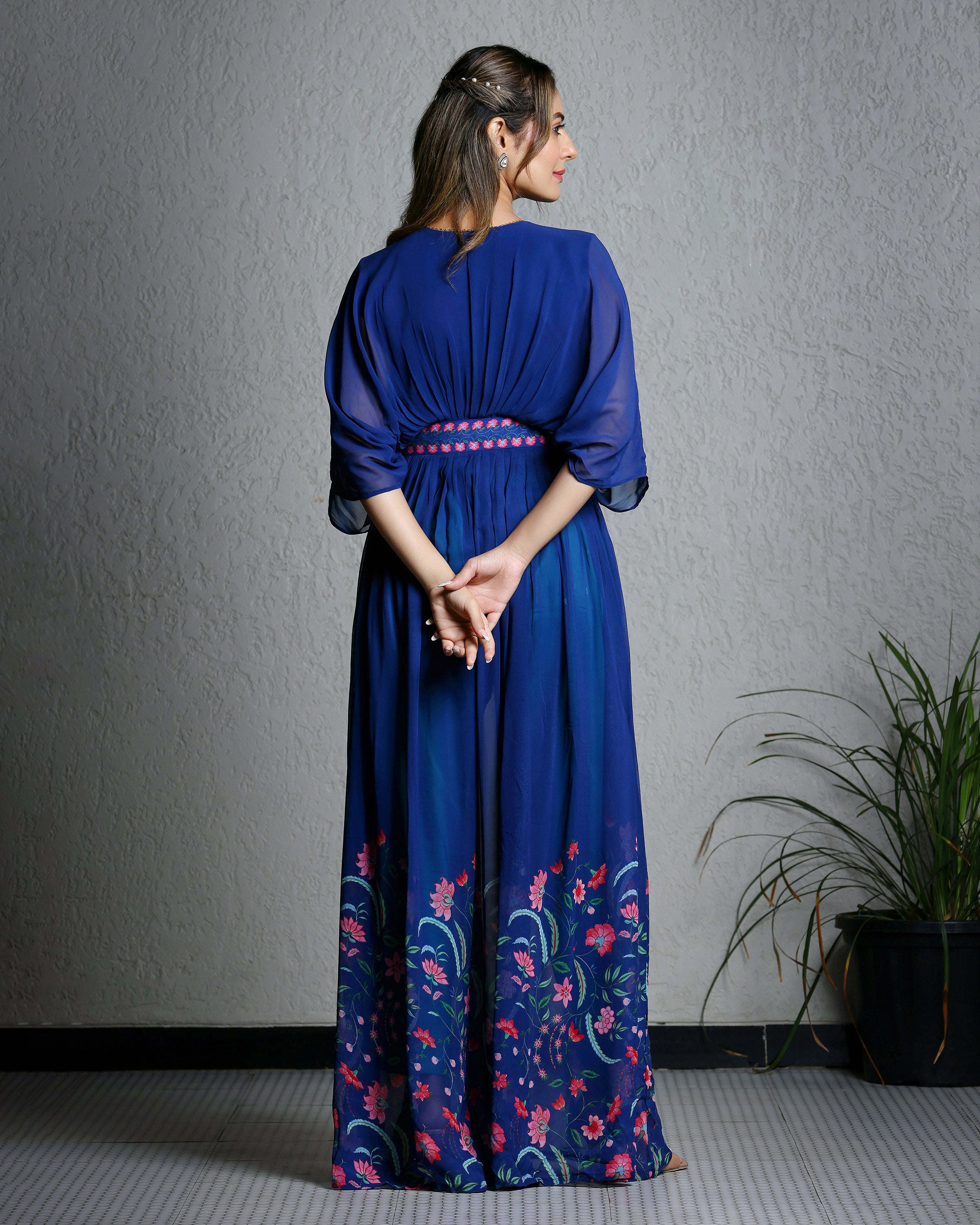 Midnight Blue Cowl Sleeves Dress