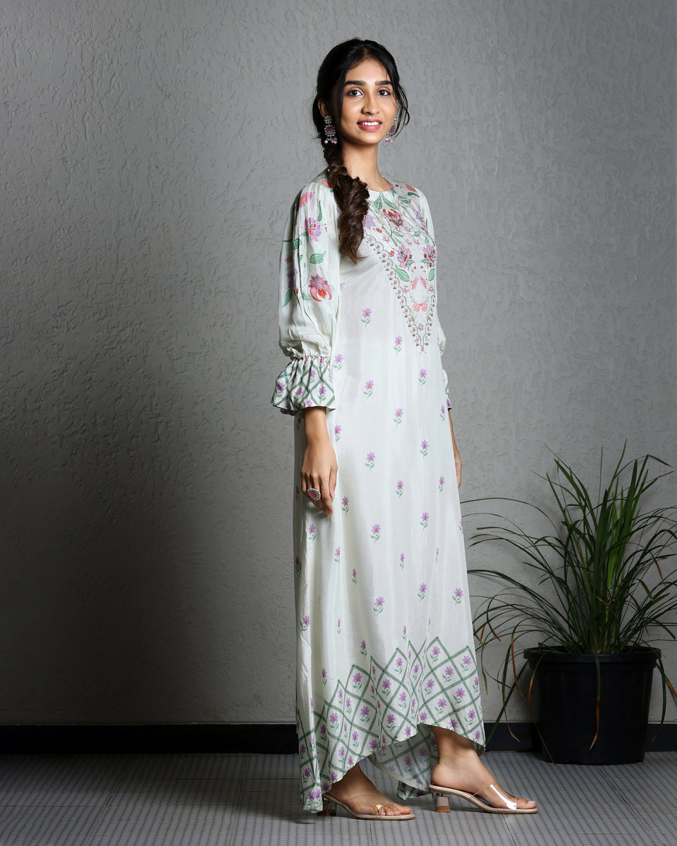 Off white Flounce Sleeves Dress – Sukruti Design