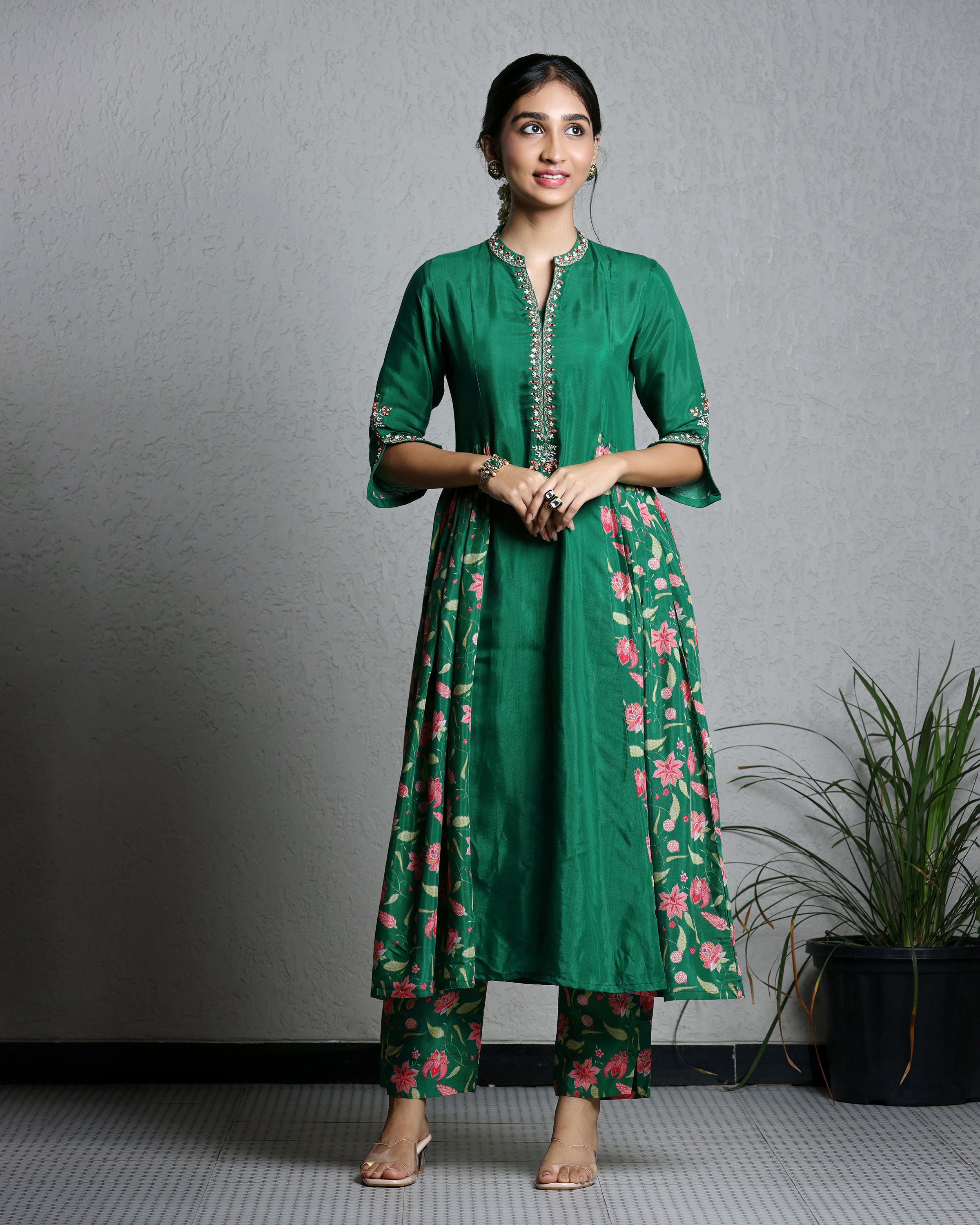 Jade Green Mirror Work Kurta and Pant