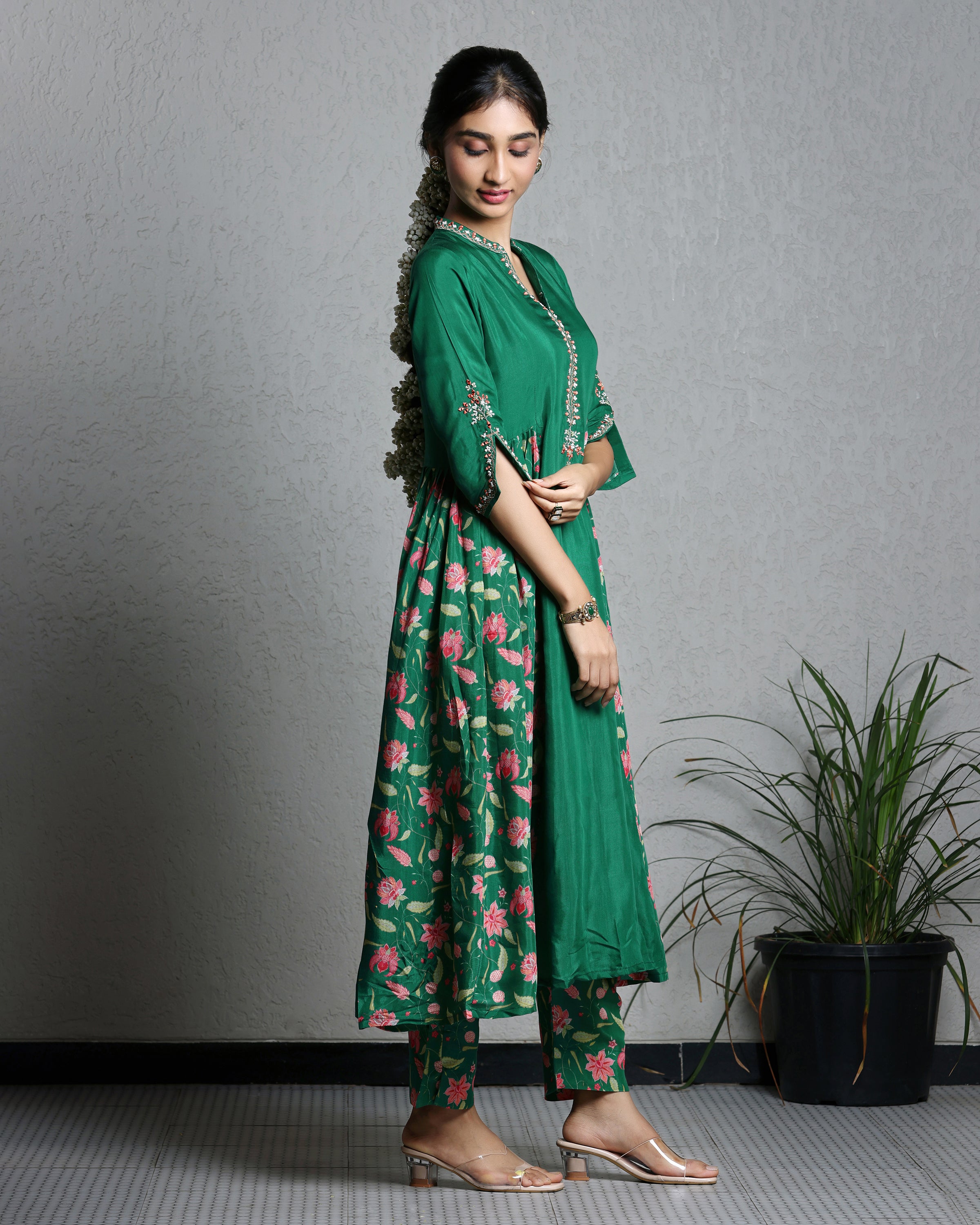 Jade Green Mirror Work Kurta and Pant