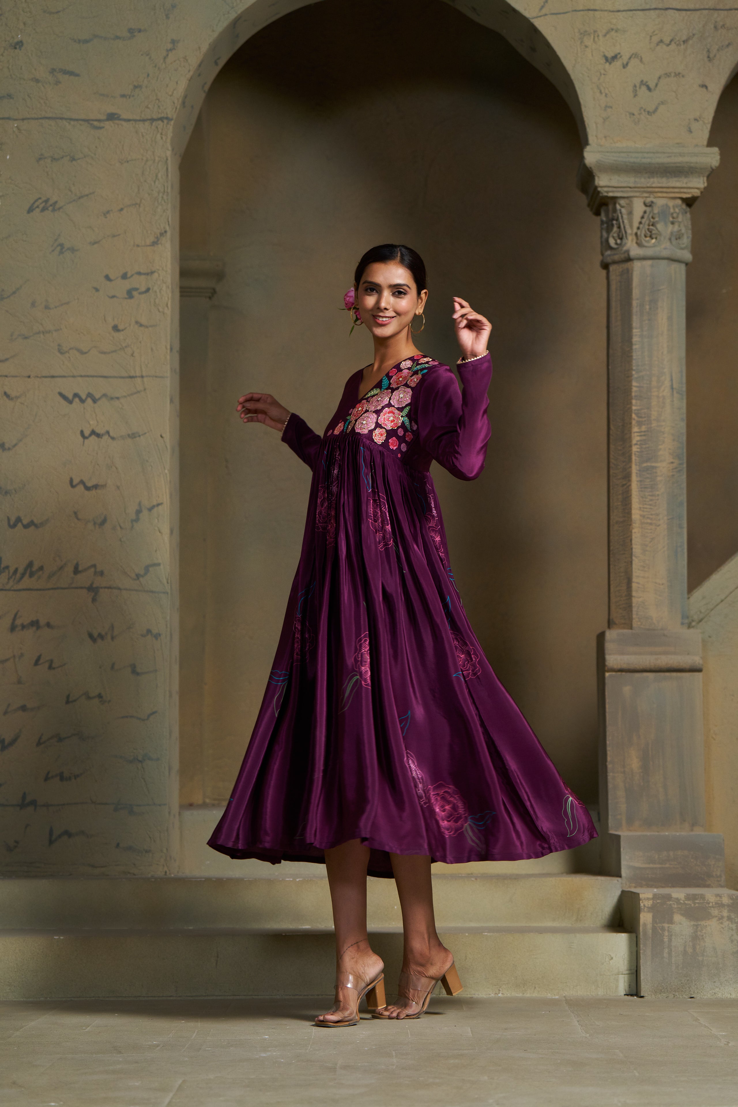 Mulberry Purple Flared Dress Sukruti Design Mulberry Purple Flared Dress Sukruti Design