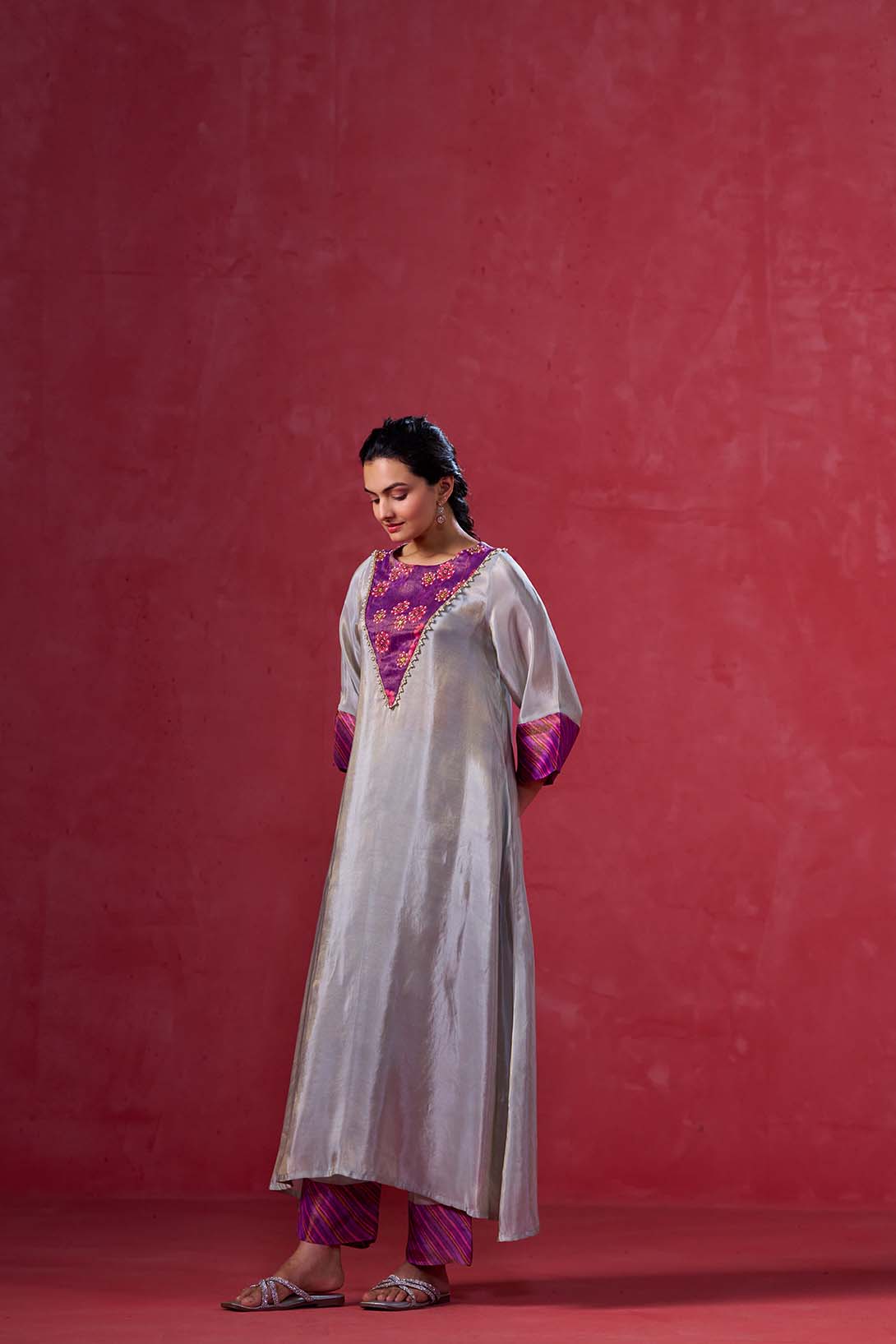 Silver Grey Long Kurta Set
