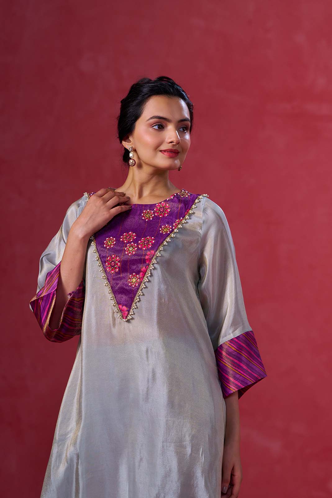 Silver Grey Long Kurta Set