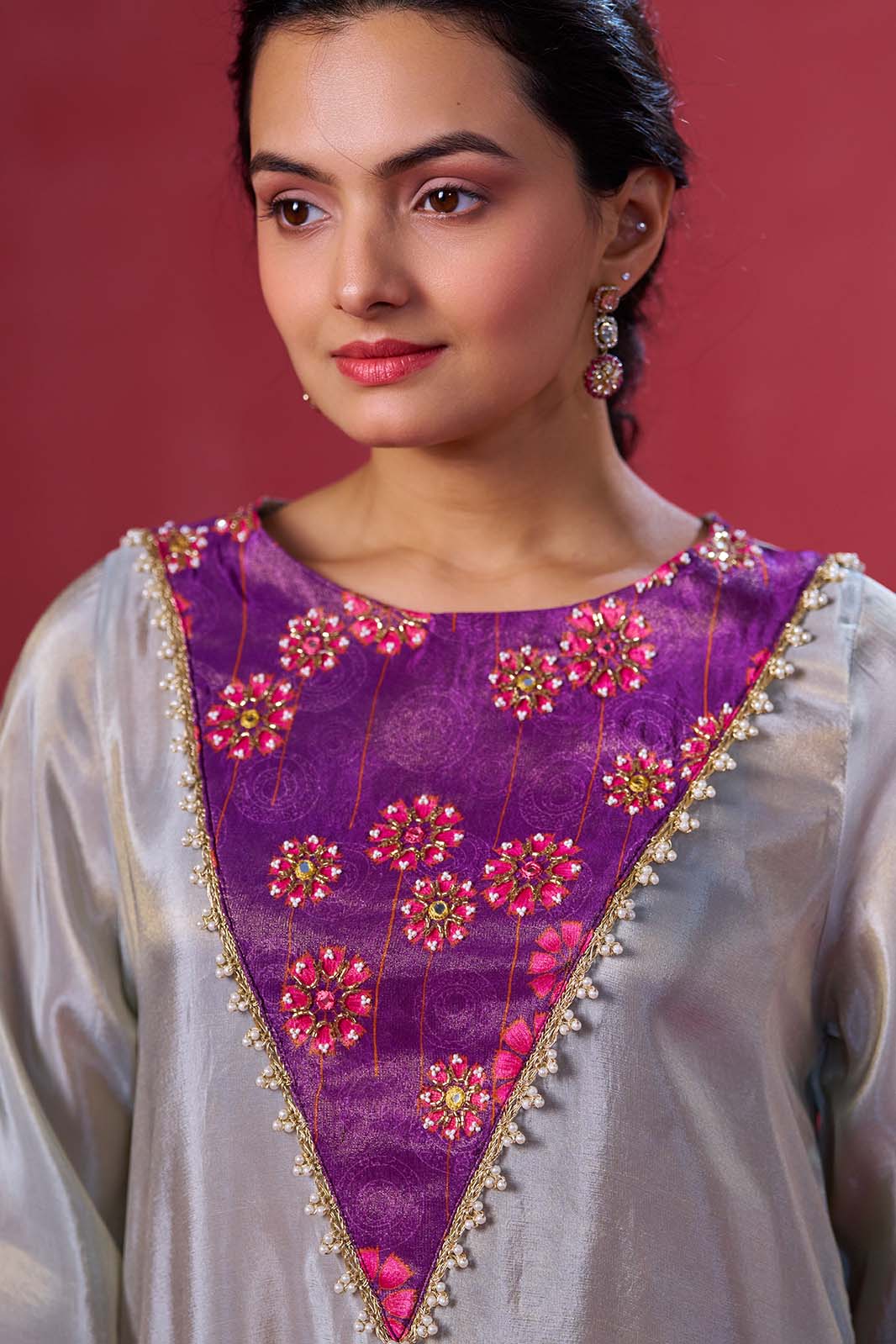 Silver Grey Long Kurta Set