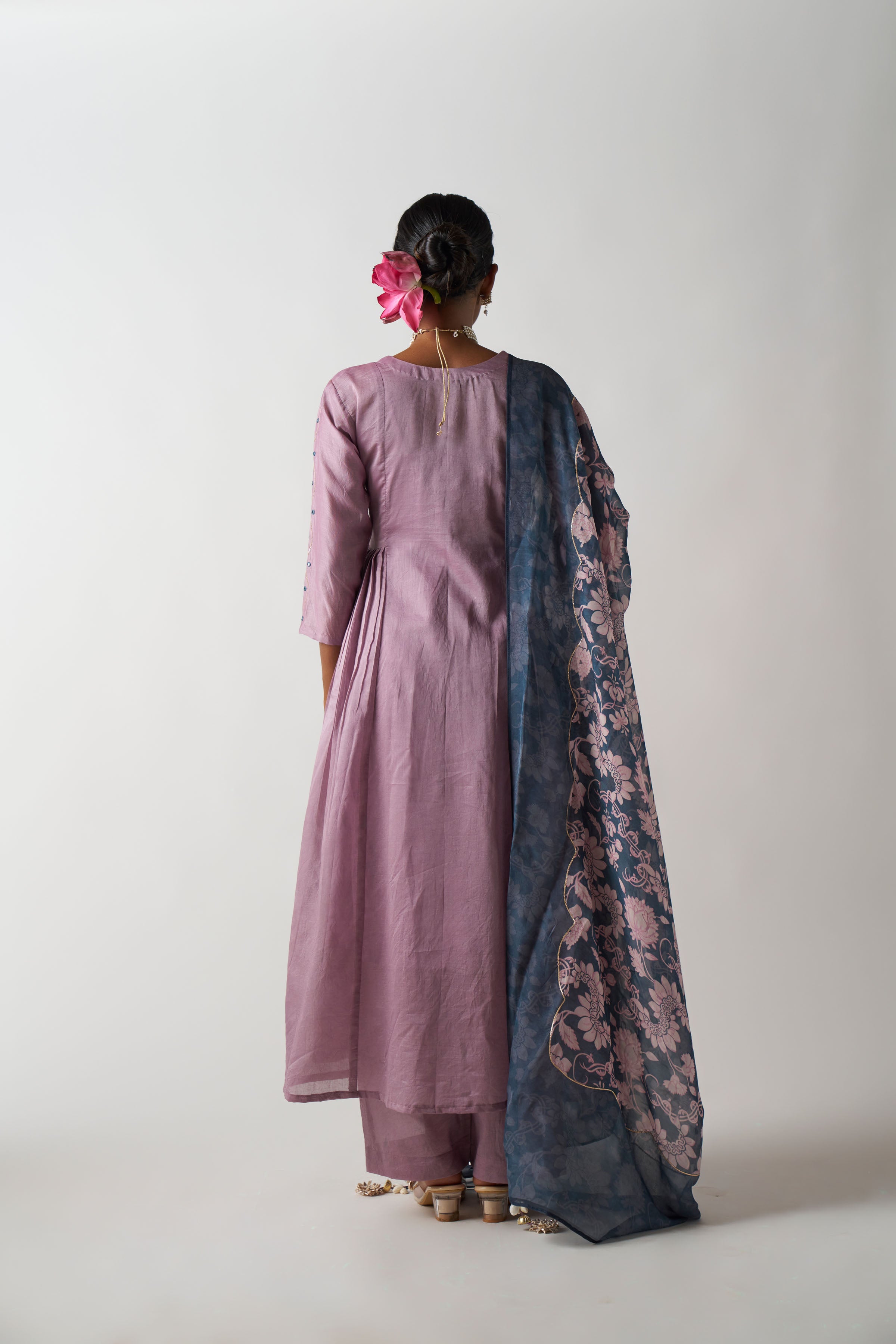 Lilac 3 Piece Suit With Grey Dupatta