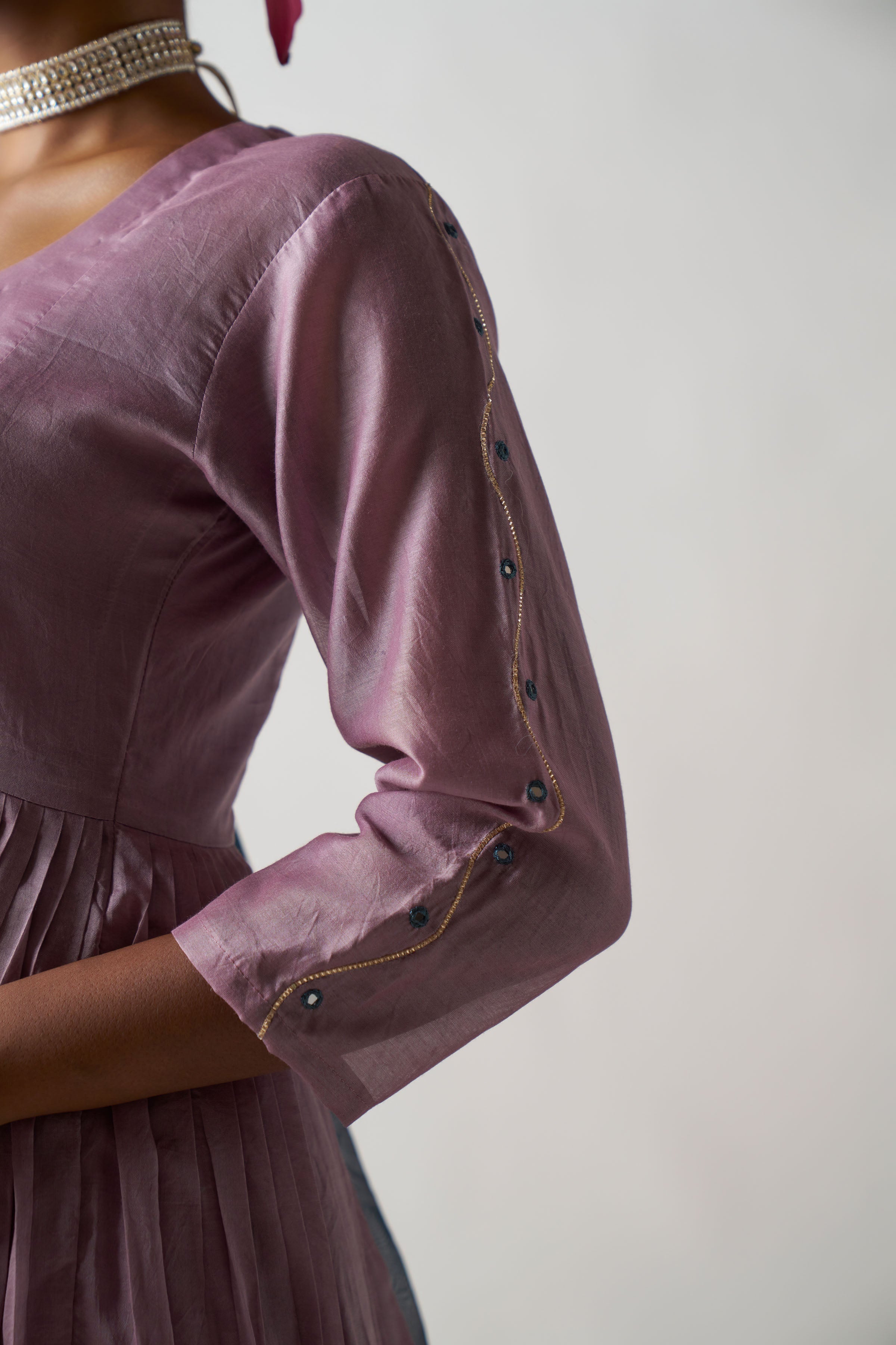 Lilac 3 Piece Suit With Grey Dupatta