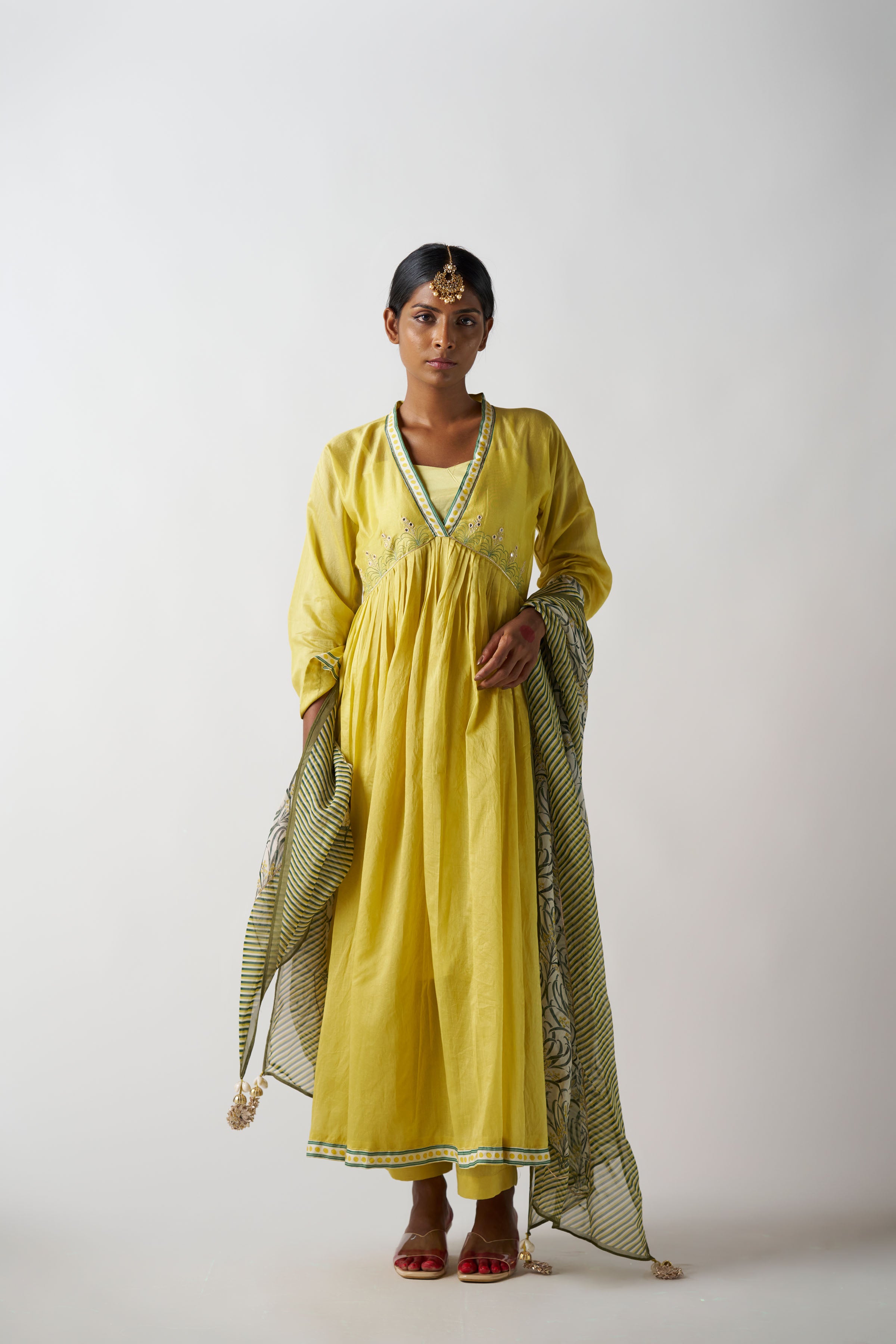 Royal Yellow 3 Piece Suit With Printed Dupatta