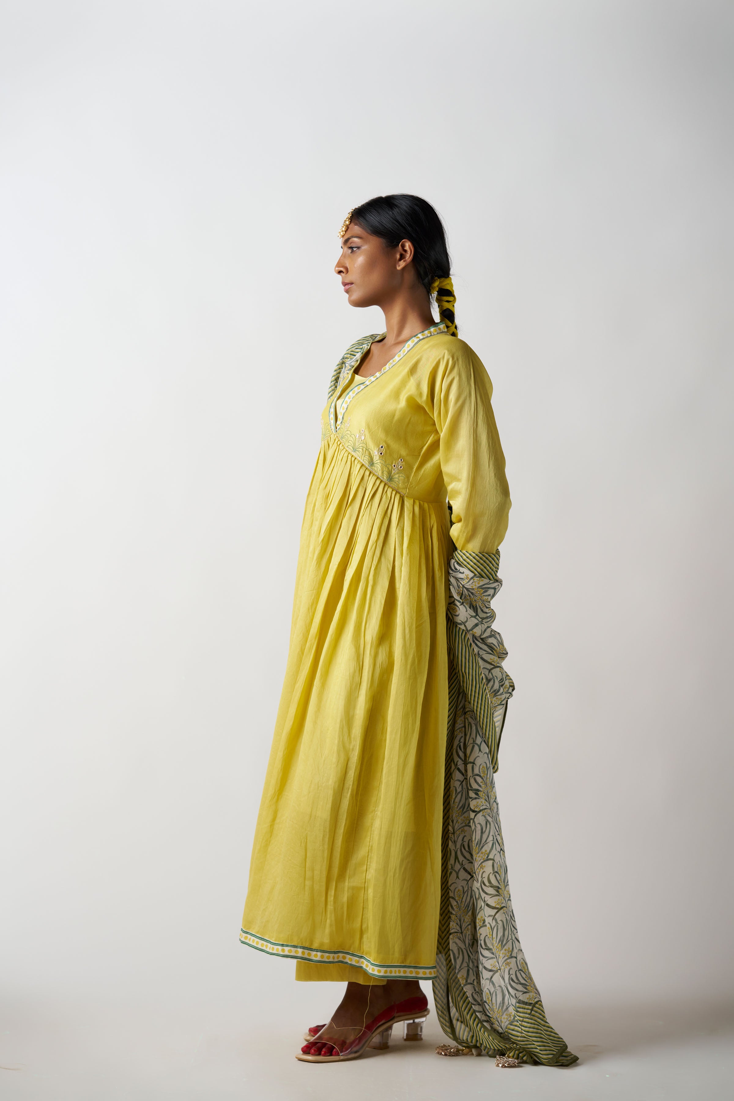 Royal Yellow 3 Piece Suit With Printed Dupatta