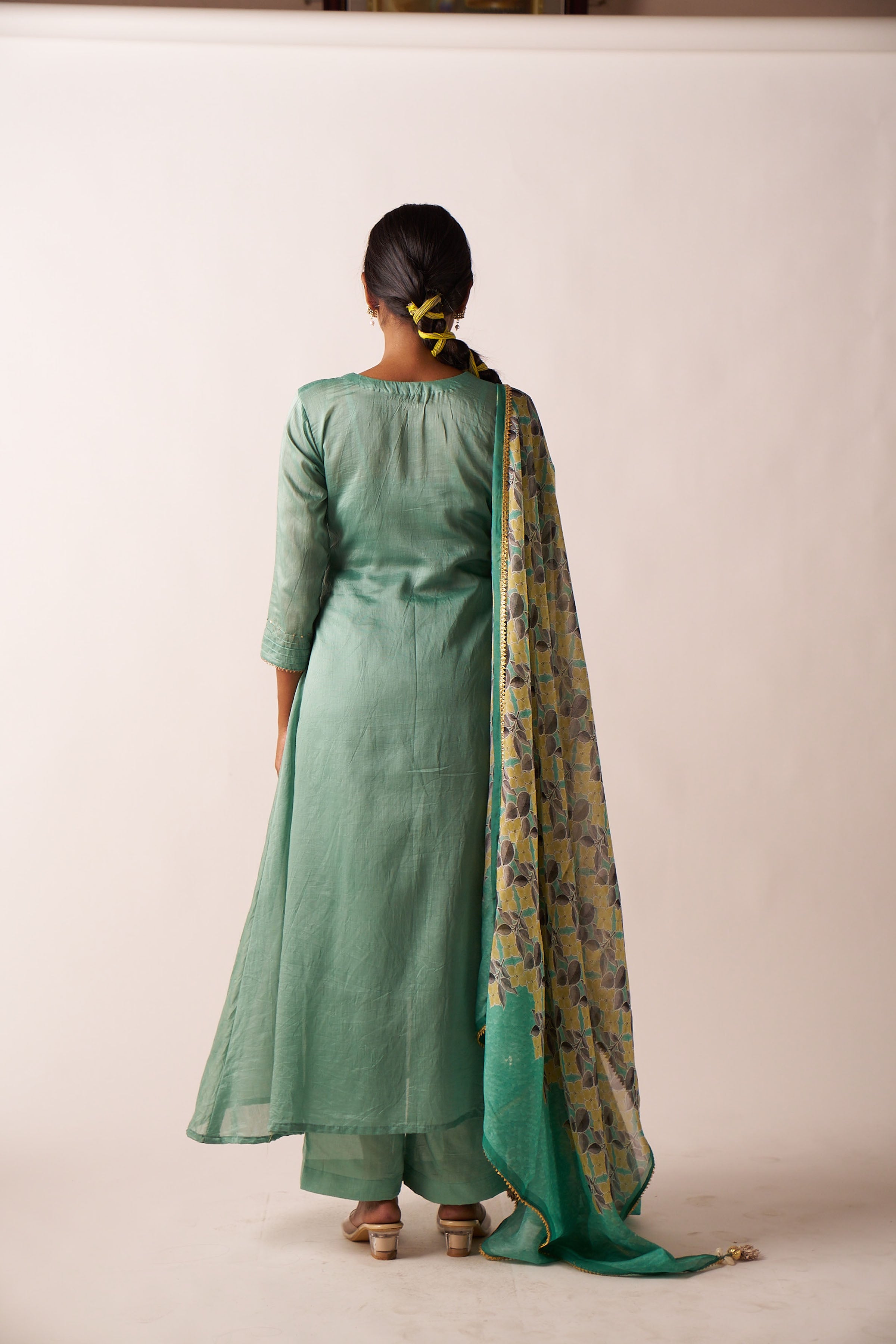 Sage Green 3 Piece Suit With Printed Dupatta