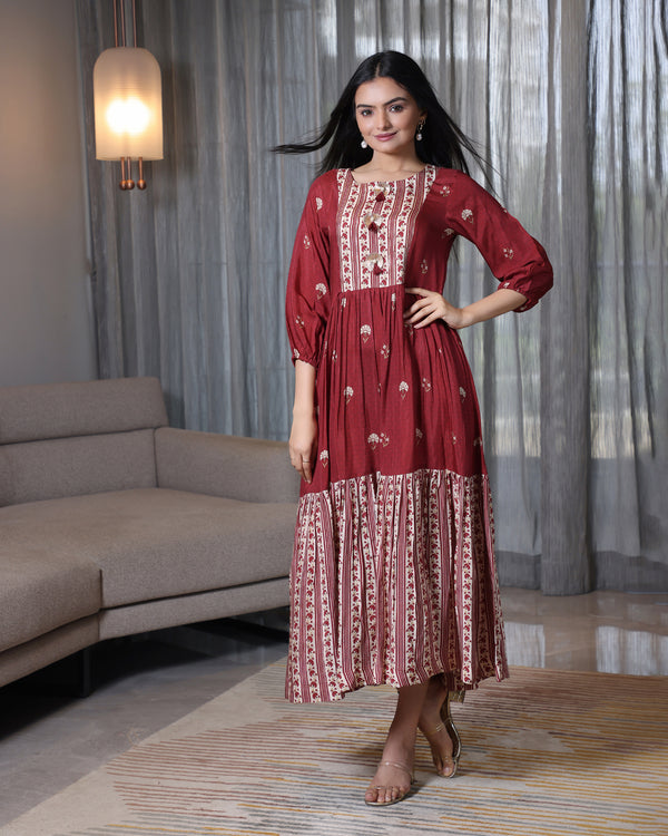 Chandni - Maroon Tiered Dress