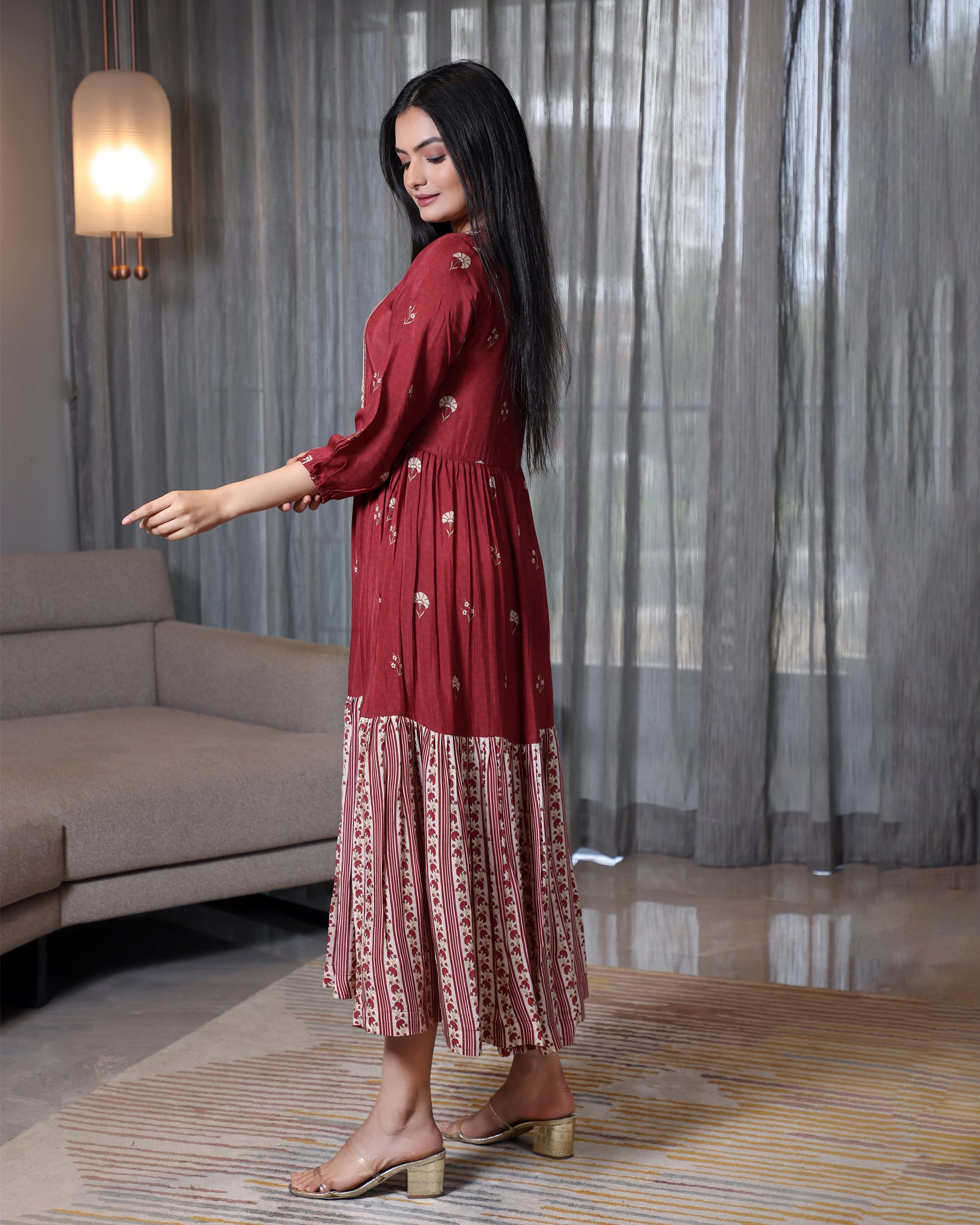 Chandni - Maroon Tiered Dress