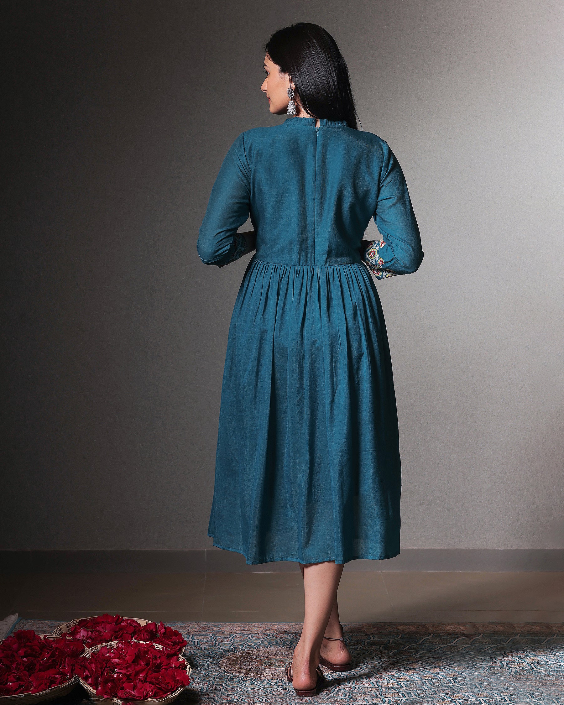 Taskeen Peacock Blue Knee Length Dress