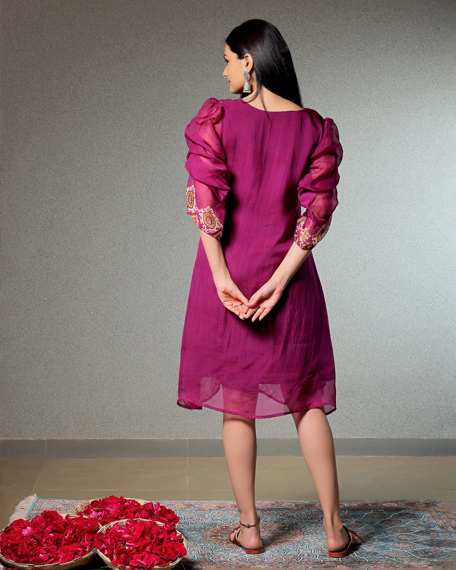 Taskeen Magenta Dress With Cowl Sleeves