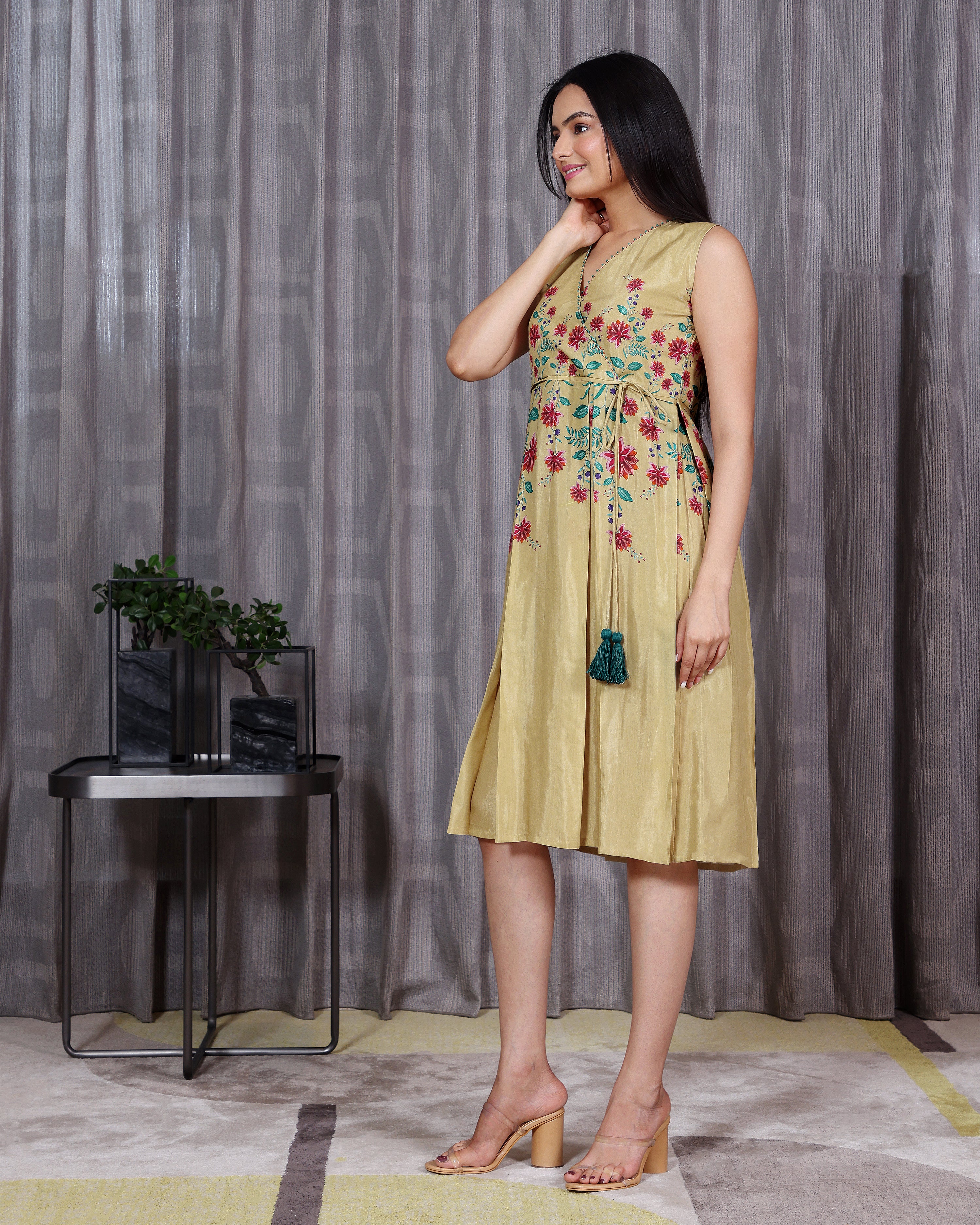 Kusum - Golden Beige knee Length Dress