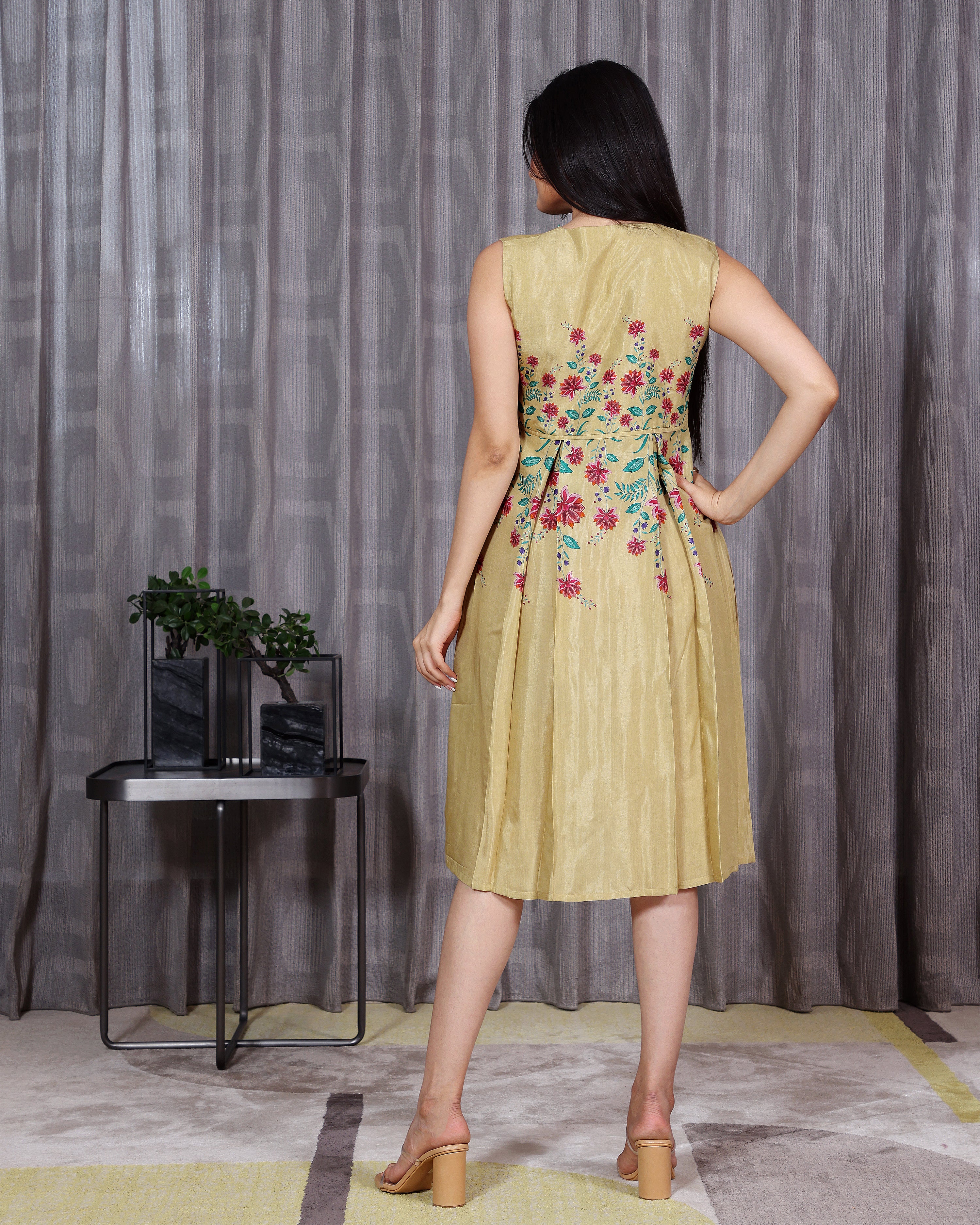 Kusum - Golden Beige knee Length Dress