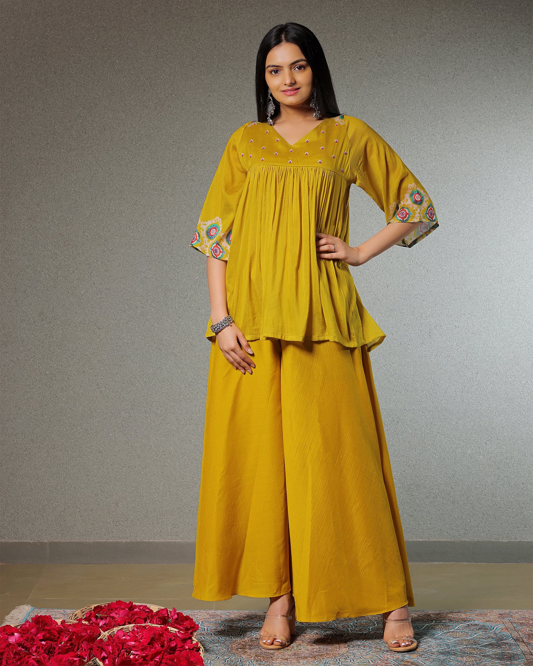Taskeen Daffodil Yellow Co-Ord Set With Flared Pant
