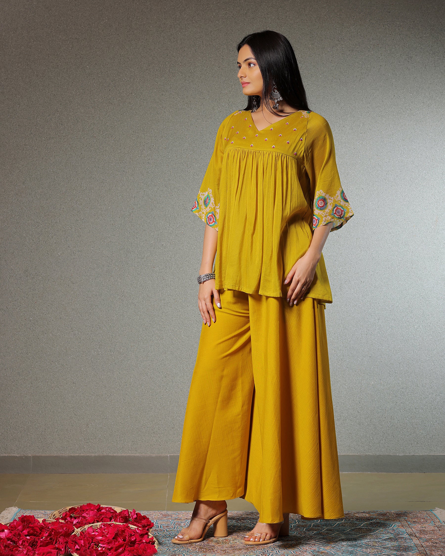 Taskeen Daffodil Yellow Co-Ord Set With Flared Pant