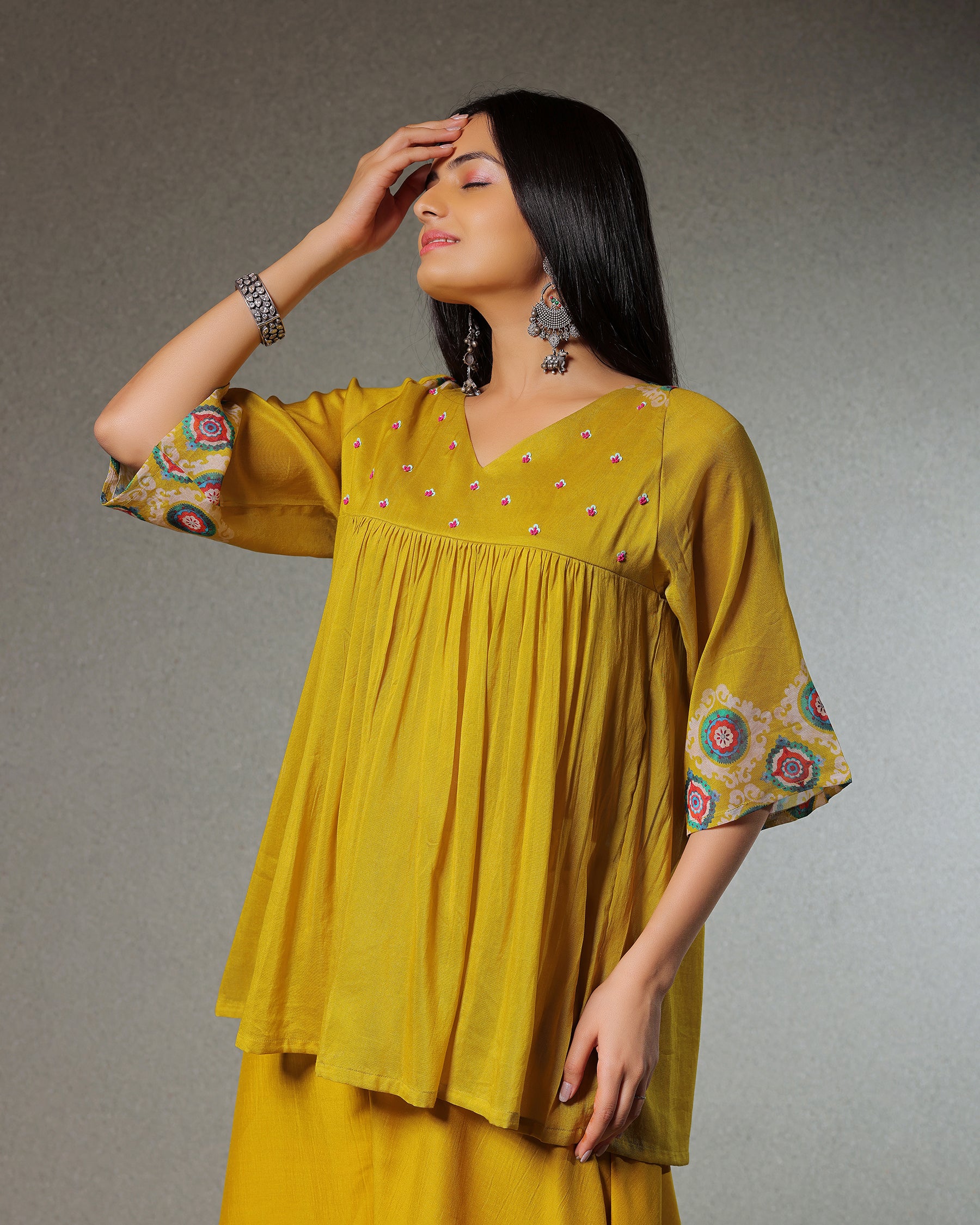 Taskeen Daffodil Yellow Co-Ord Set With Flared Pant