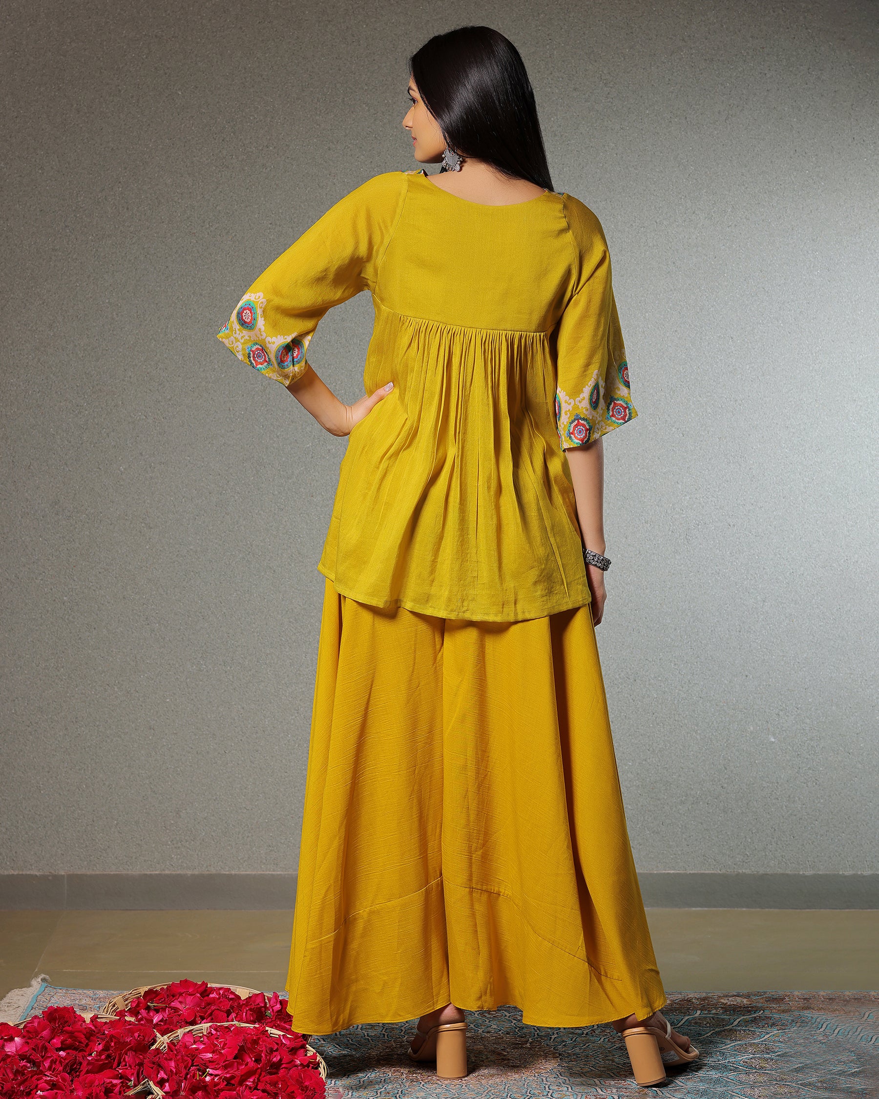 Taskeen Daffodil Yellow Co-Ord Set With Flared Pant