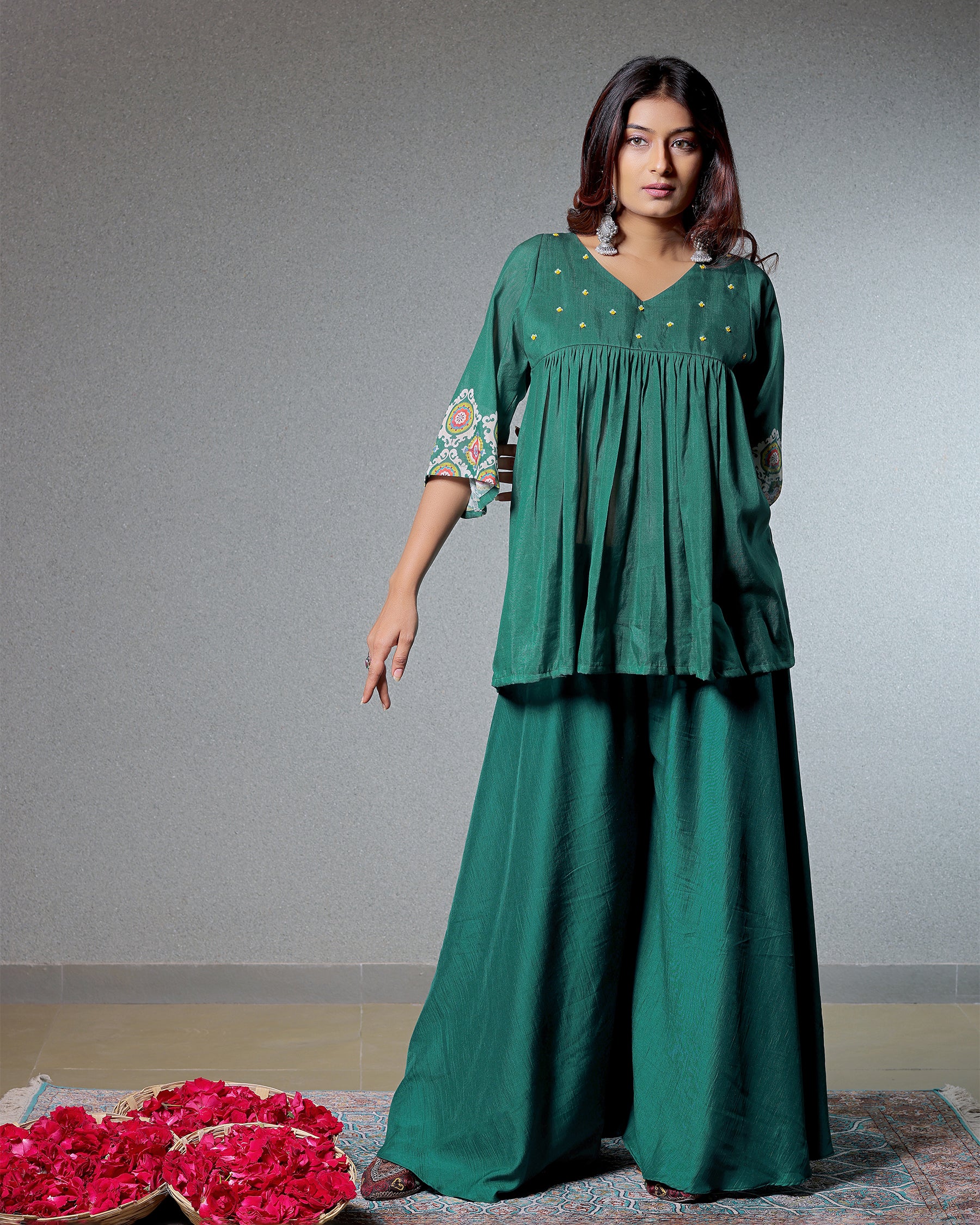 Taskeen Pine Green Co-Ord Set With Flared Pant