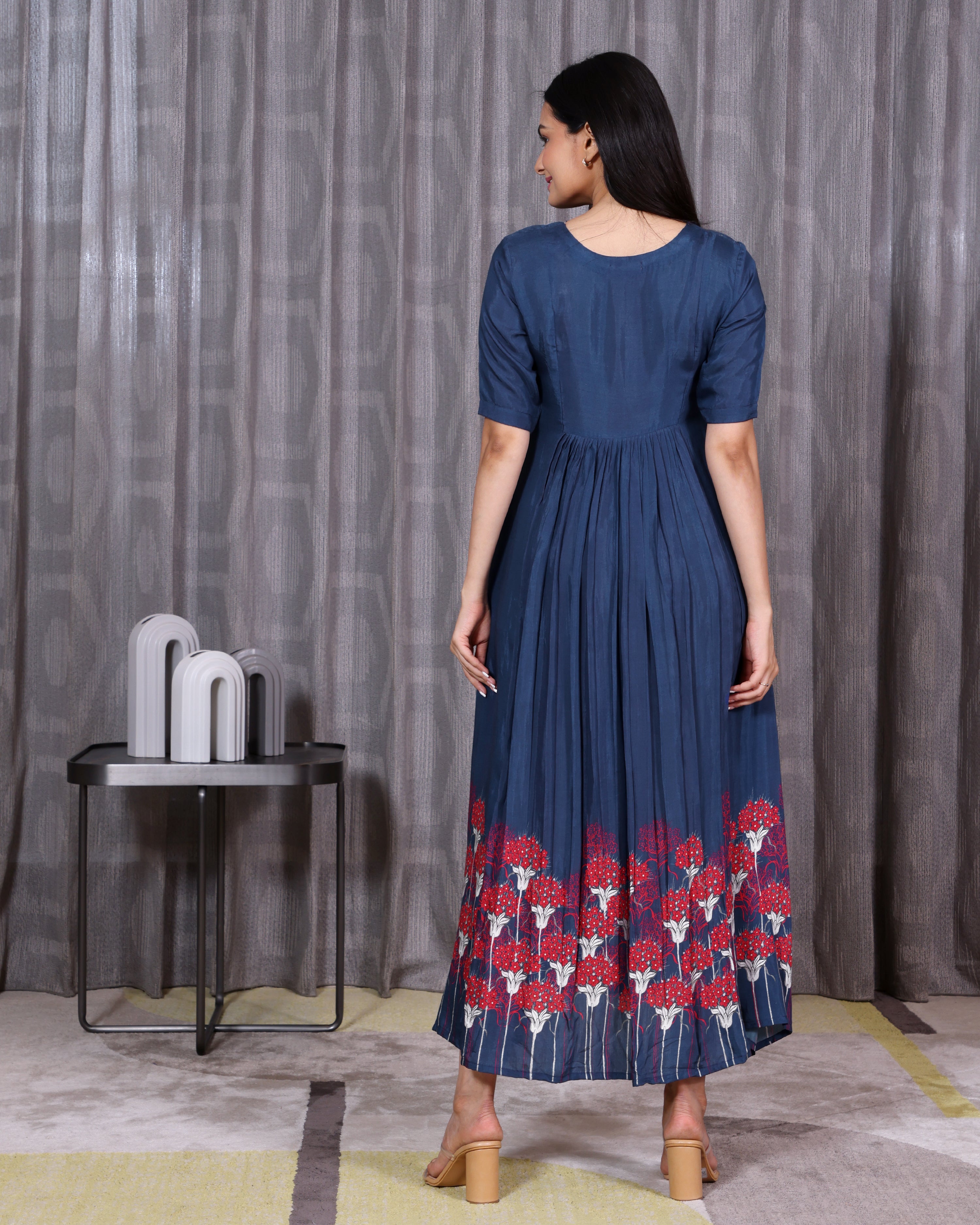 Jasmine - Blue V Neck Gathered Dress