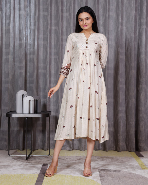 Chandni - Princess Cut Beige Dress
