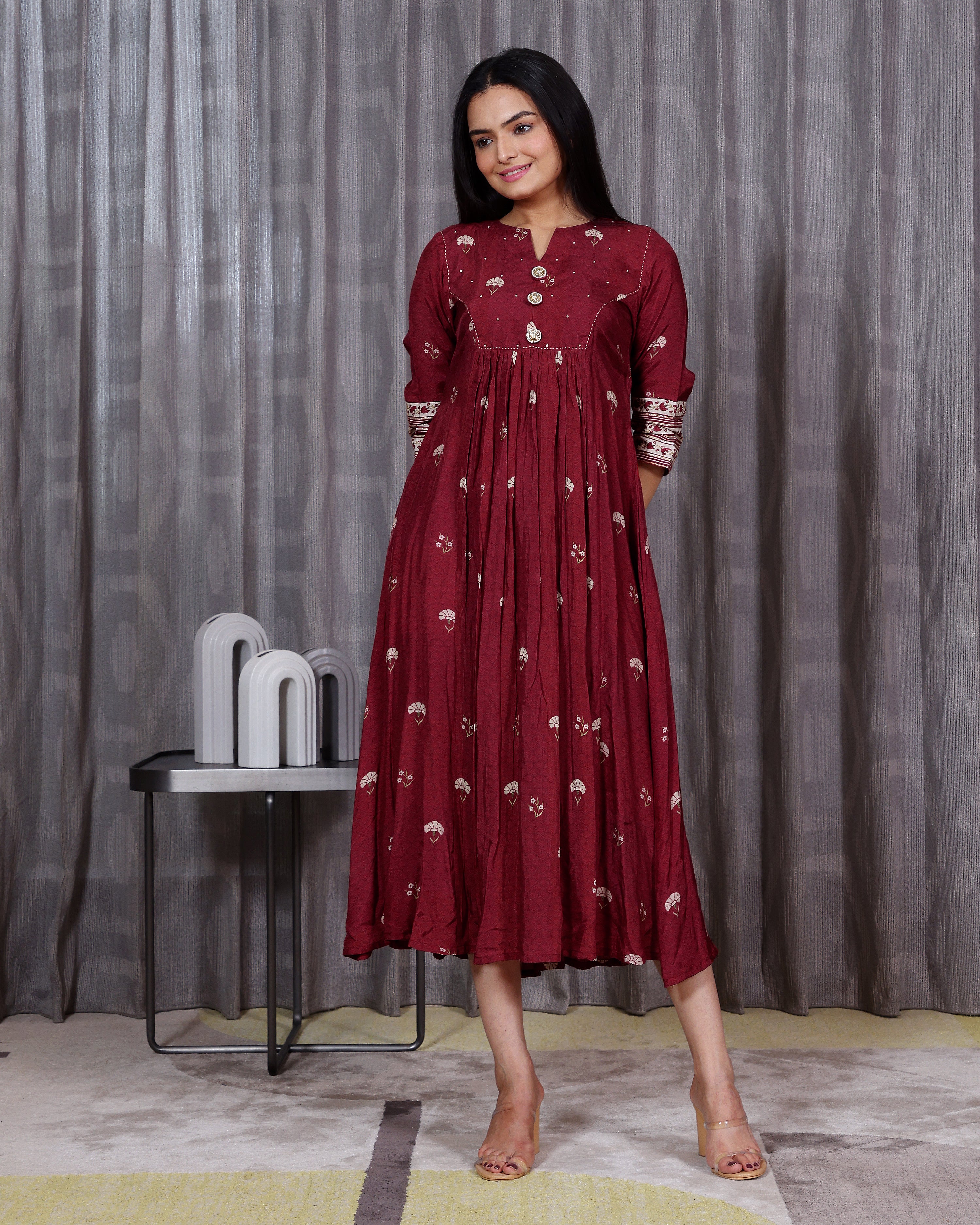 Chandni - Princess Cut Maroon Dress