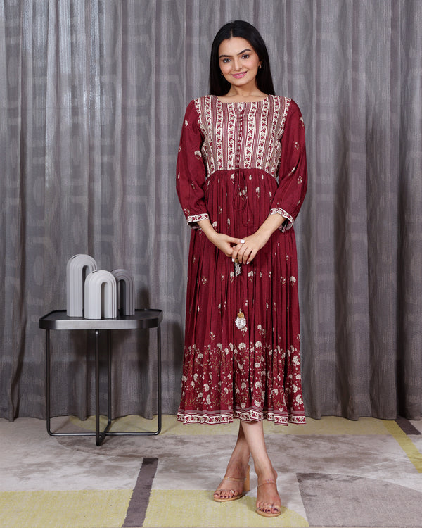 Chandni - Flared Maroon Dress