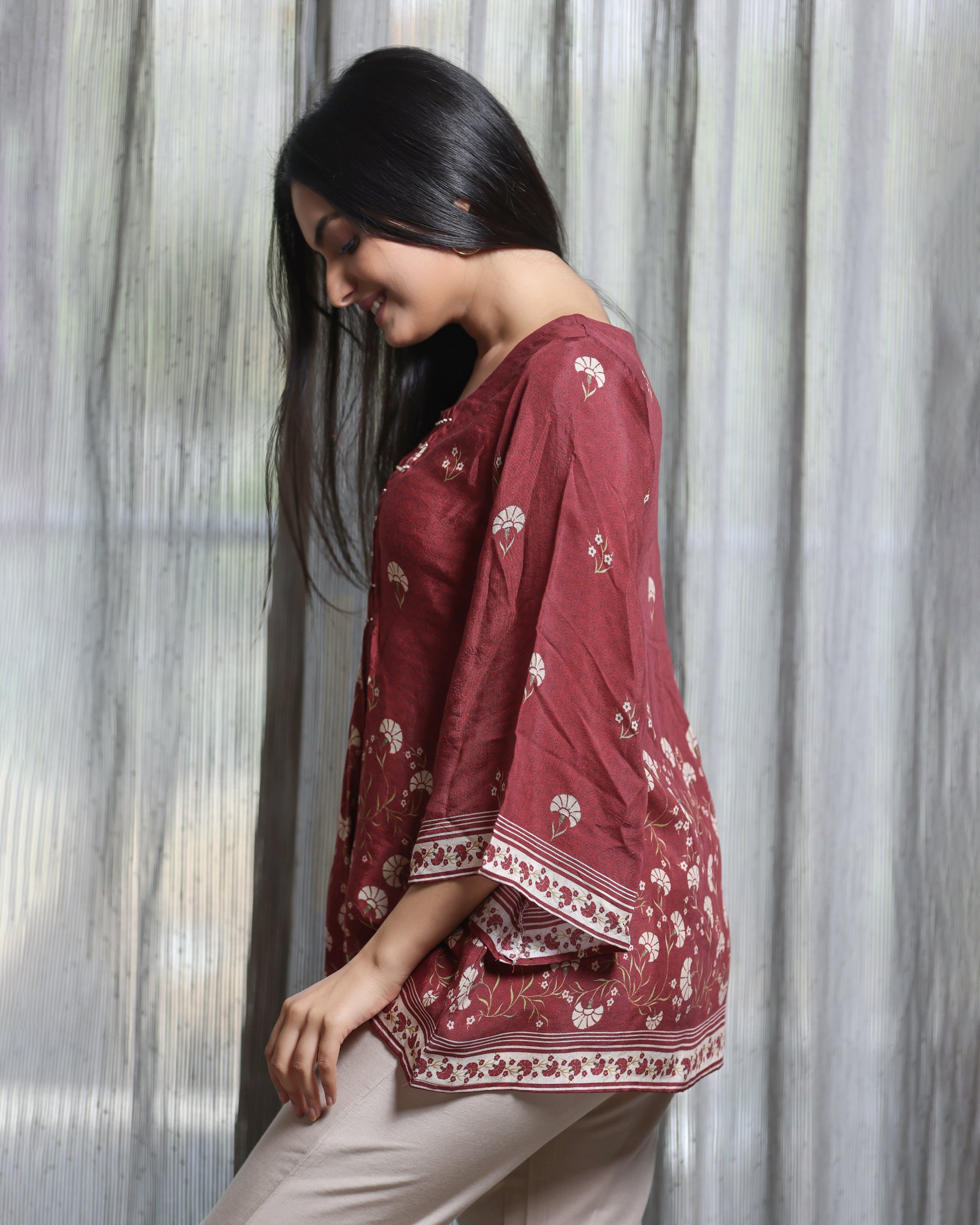 Chandni - Maroon Flared Top With Bell Sleeves