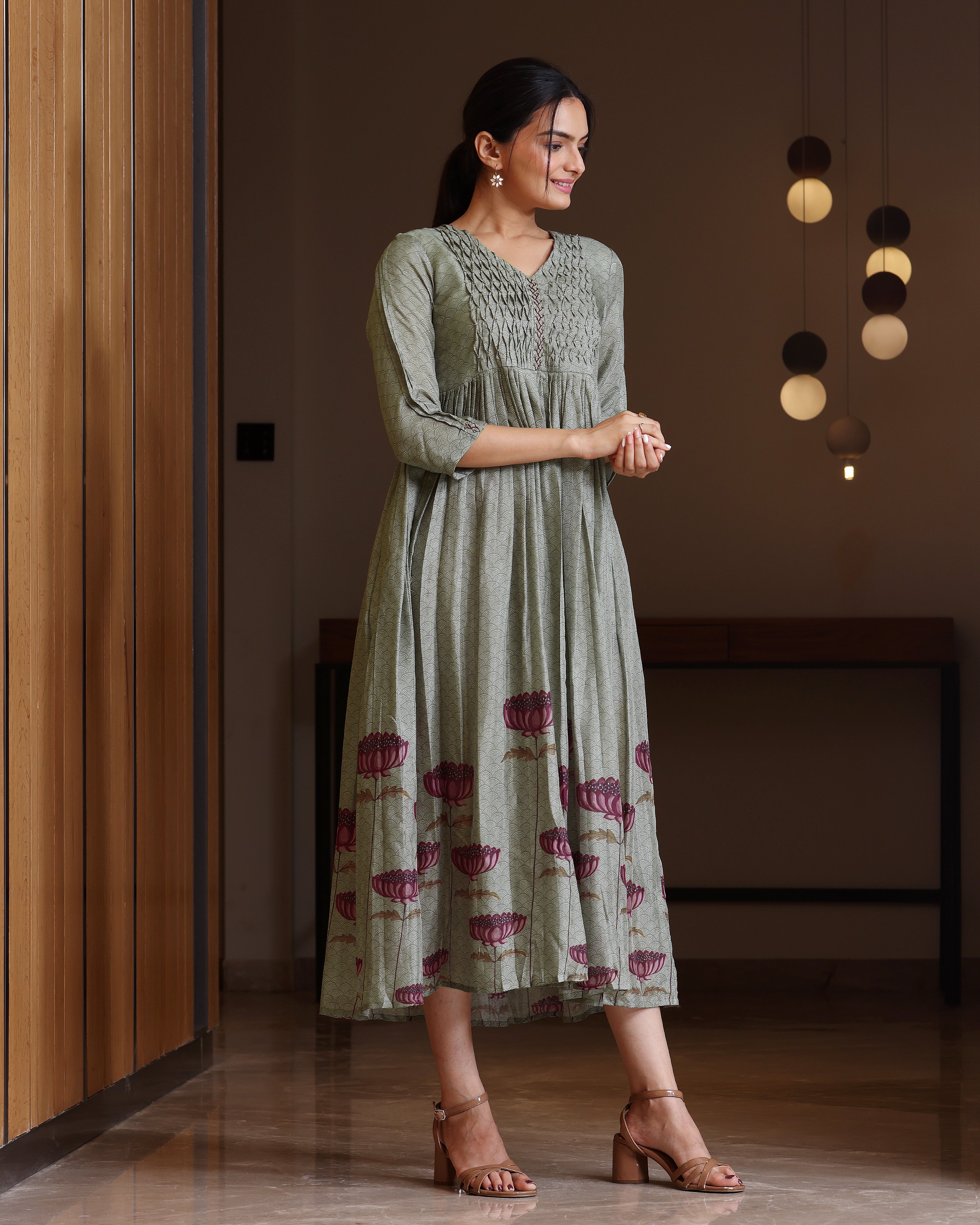 Padma - Magnetic Grey Emprire Waist Dress
