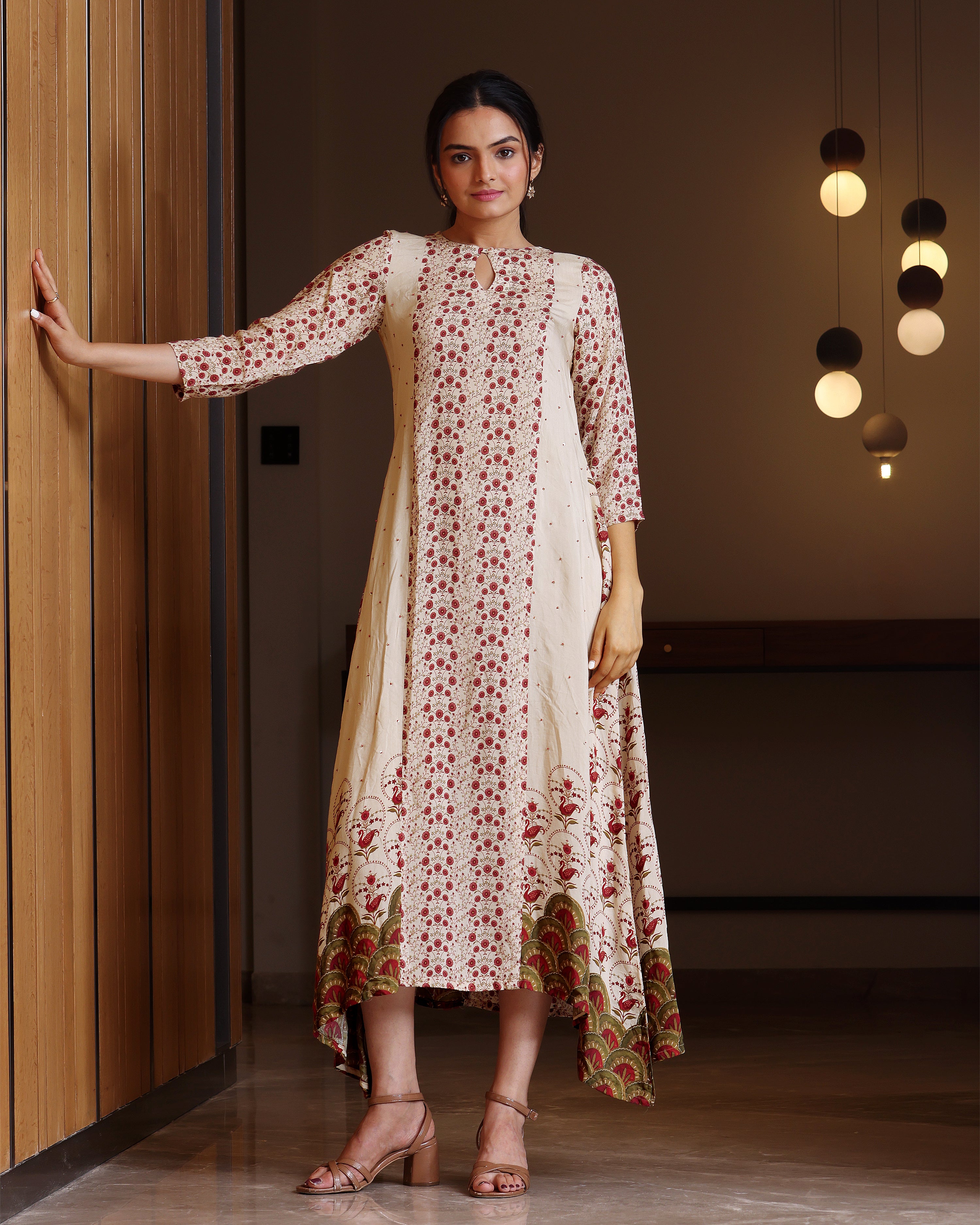 Mayuri - Trail Cut Beige Dress
