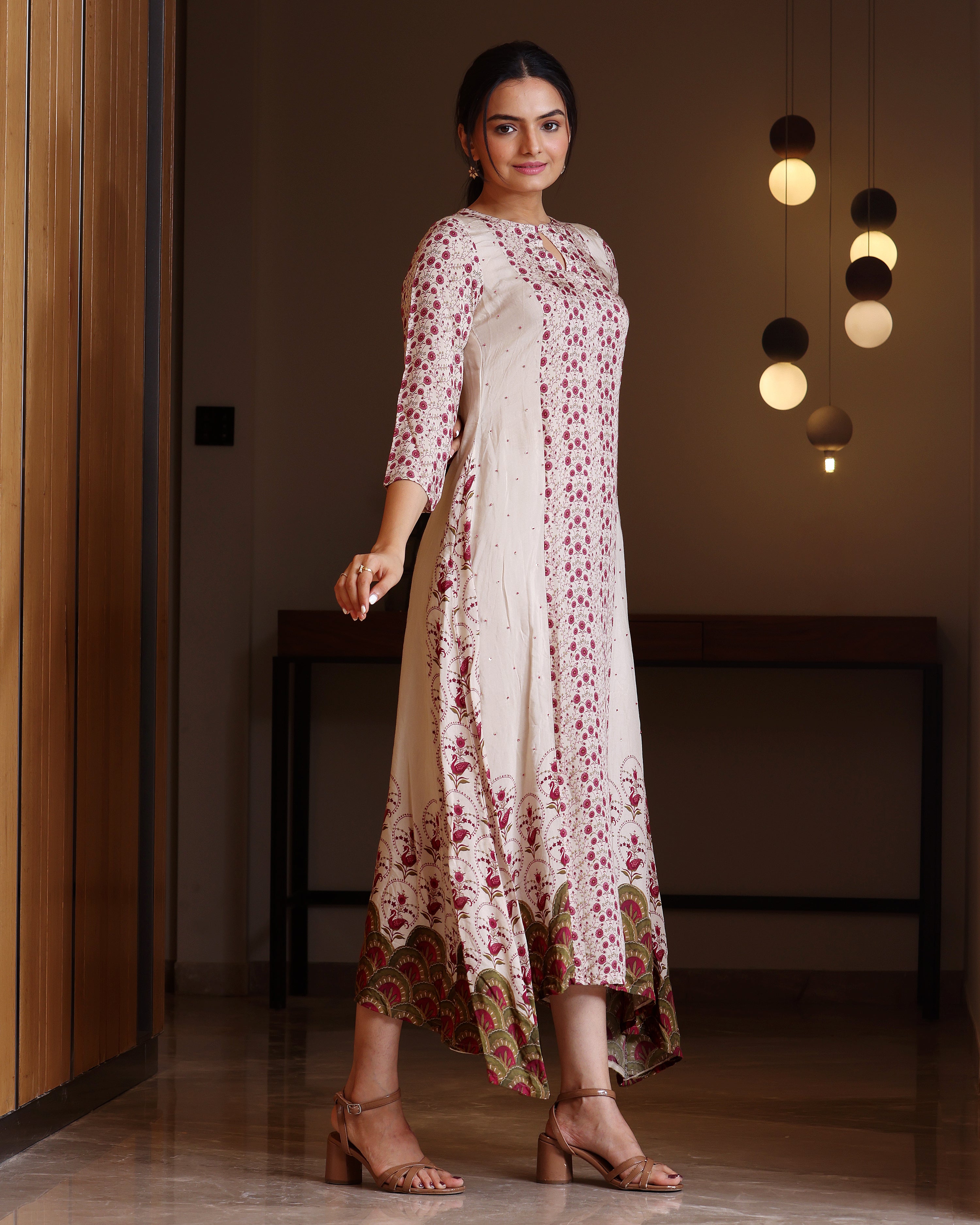 Mayuri - Trail Cut Beige Dress