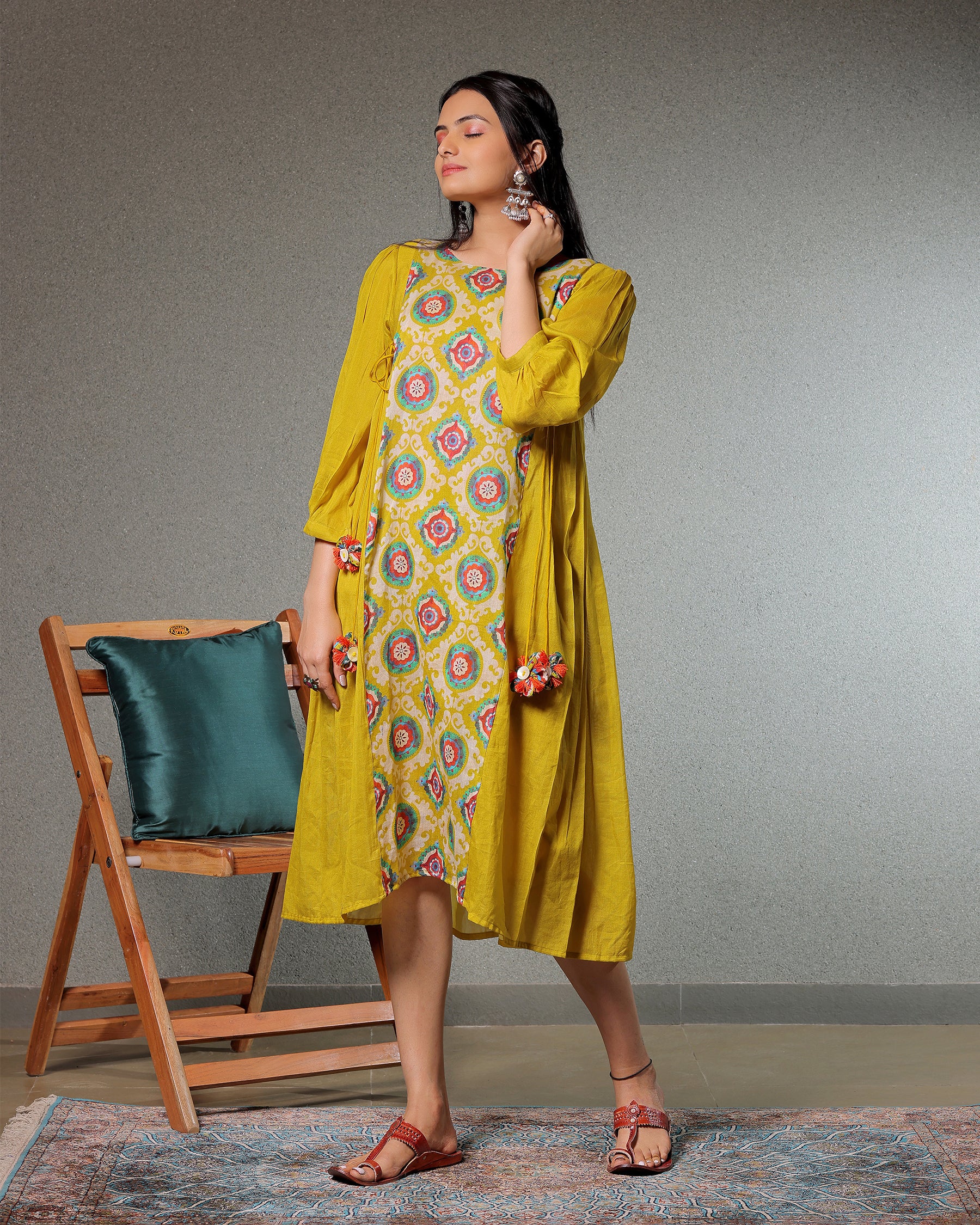Taskeen Daffodil Yellow Dress With Side Tassels
