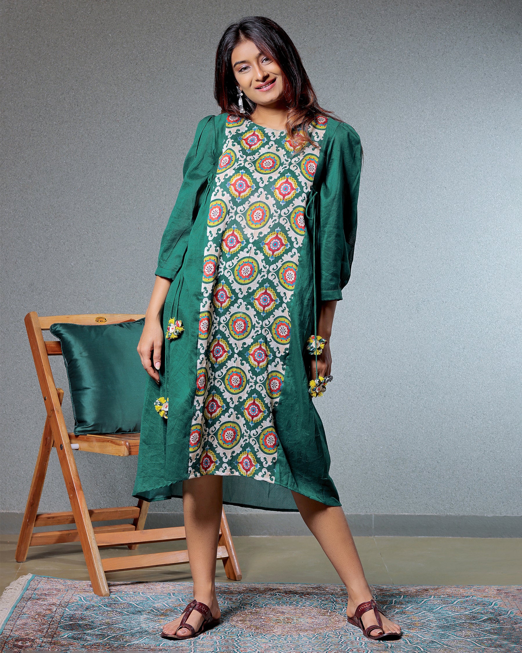 Taskeen Pine Green Dress With Side Tassels