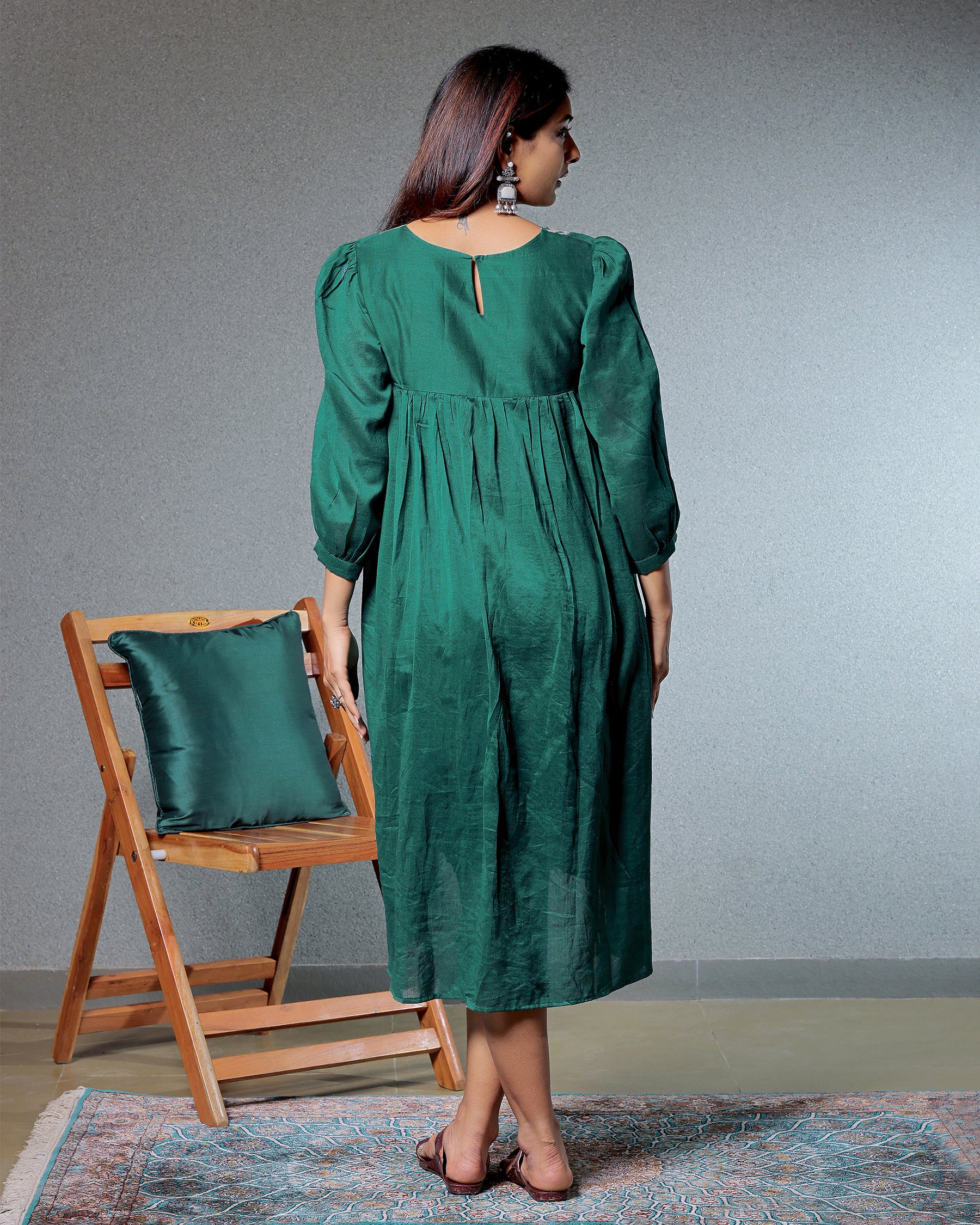 Taskeen Pine Green Dress With Side Tassels