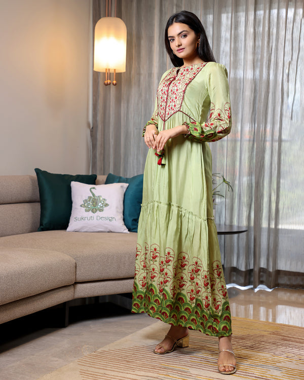 Mayuri - Mint Green Long Tiered Dress