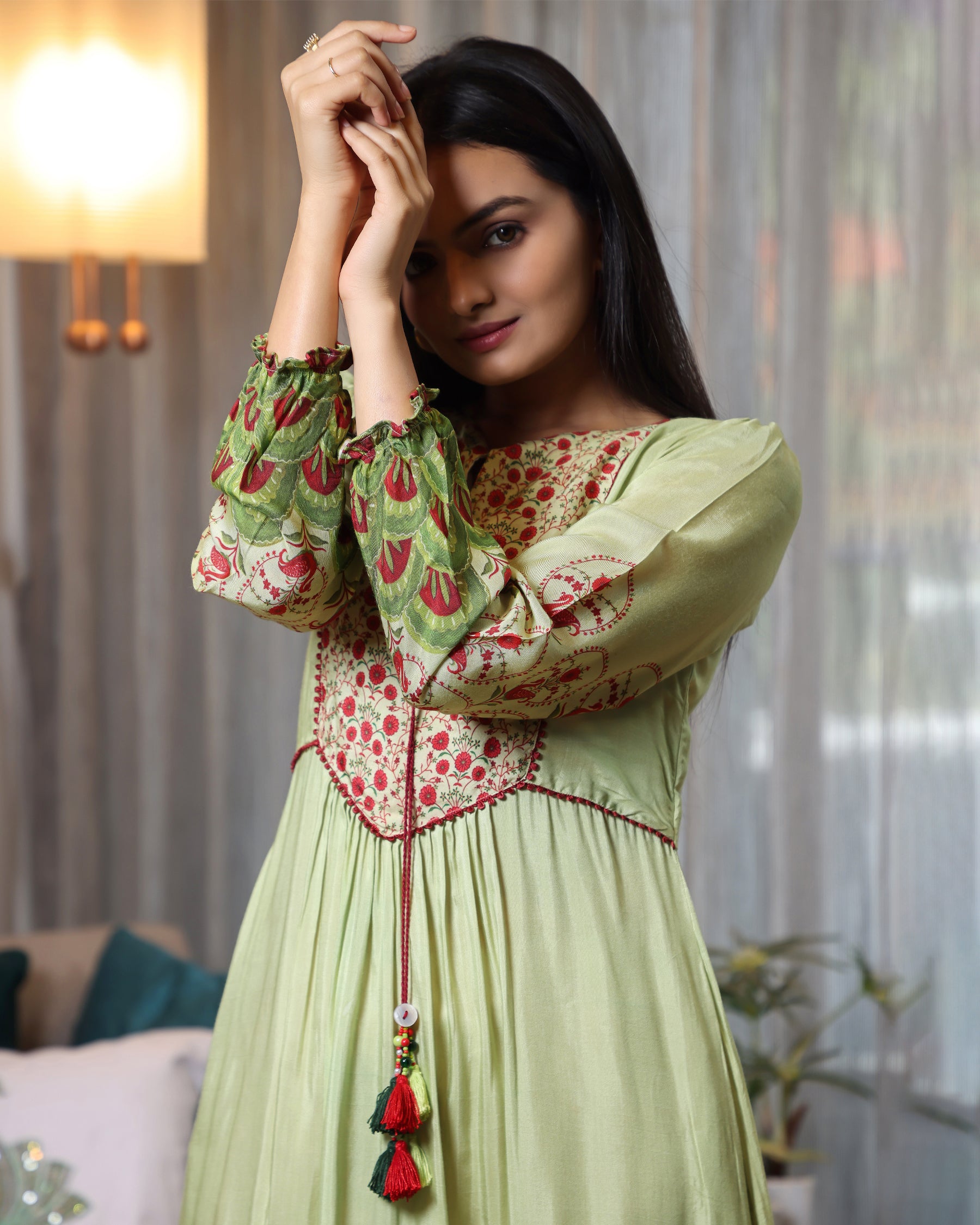 Mayuri - Mint Green Long Tiered Dress