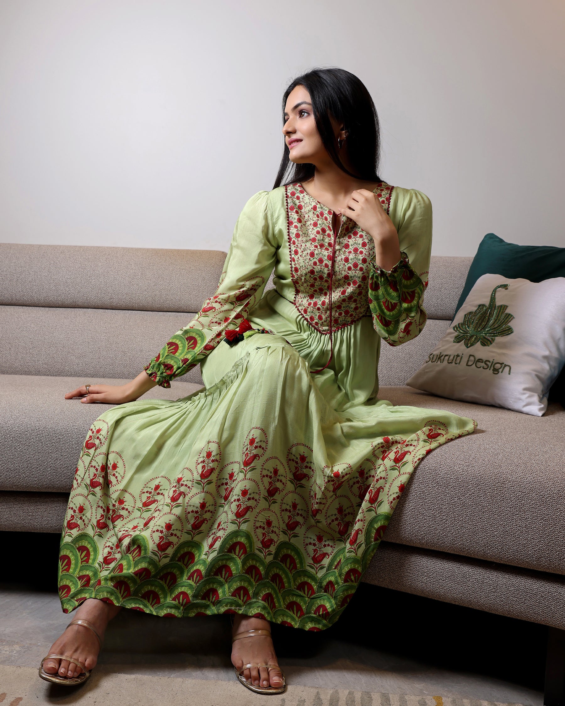 Mayuri - Mint Green Long Tiered Dress