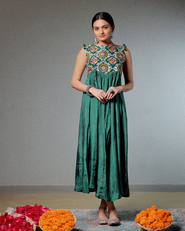 Taskeen Pine Green Sleeve Less Dress