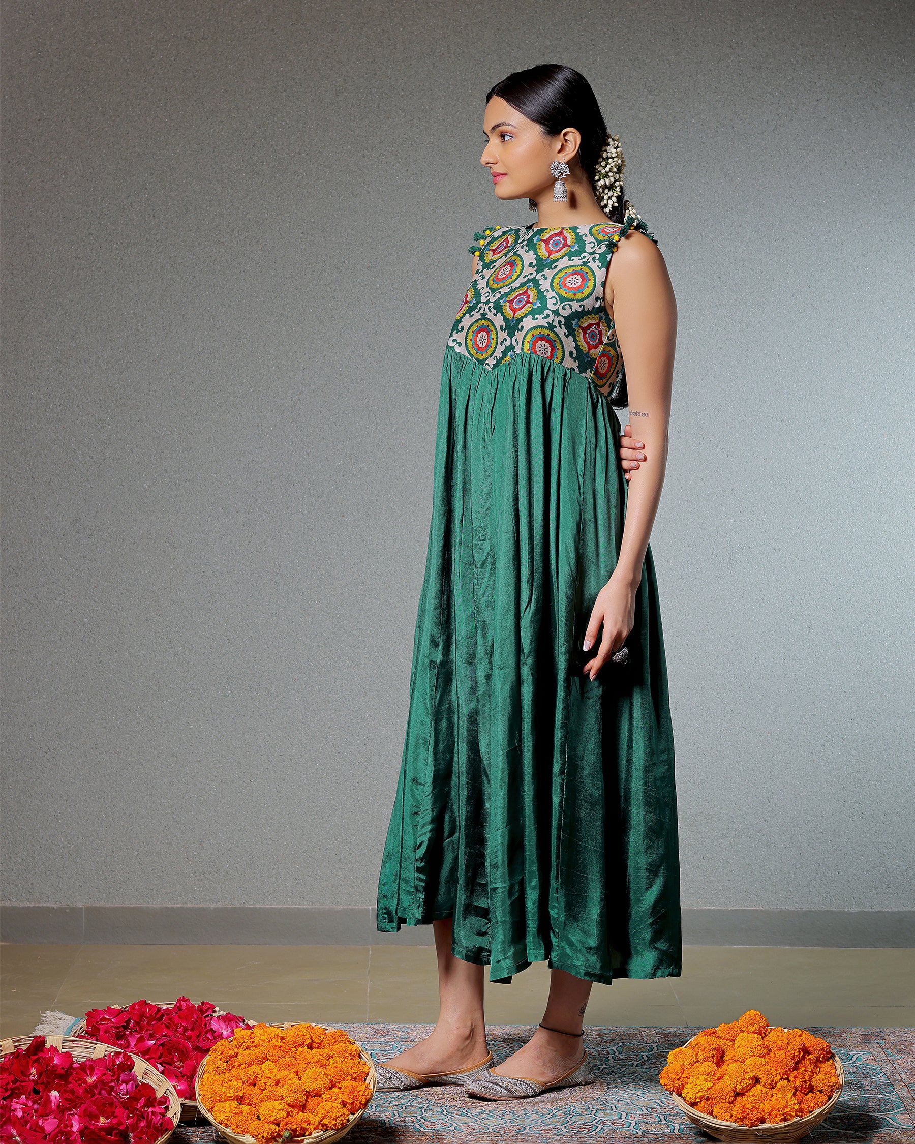 Taskeen Pine Green Sleeve Less Dress