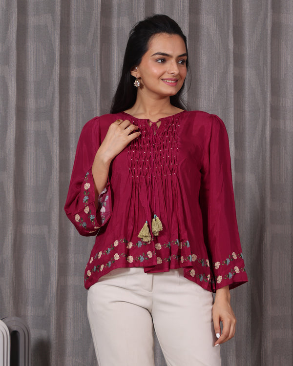 Noor - Rosehip Pin Tuck Top