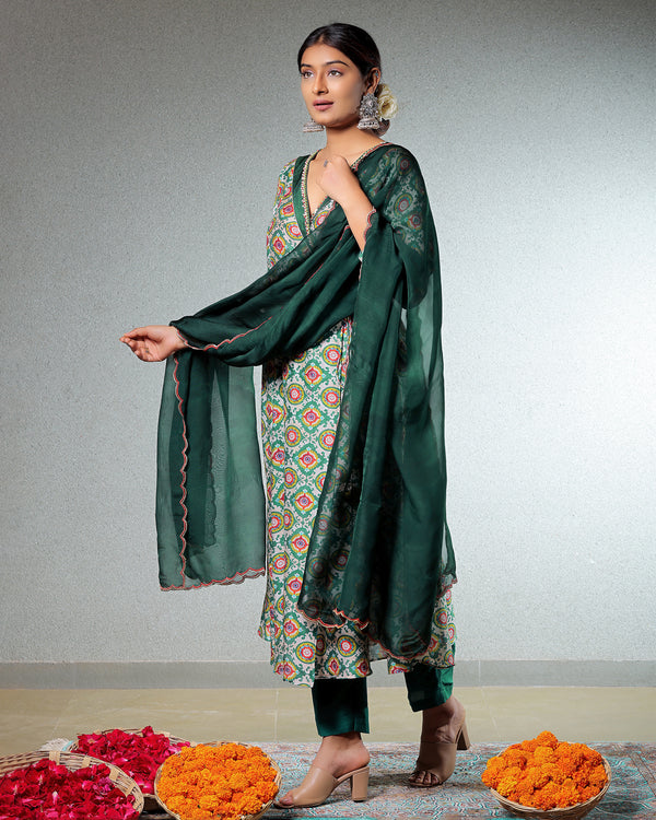 Taskeen Pine Green 3 Pcs Anarkali Suit