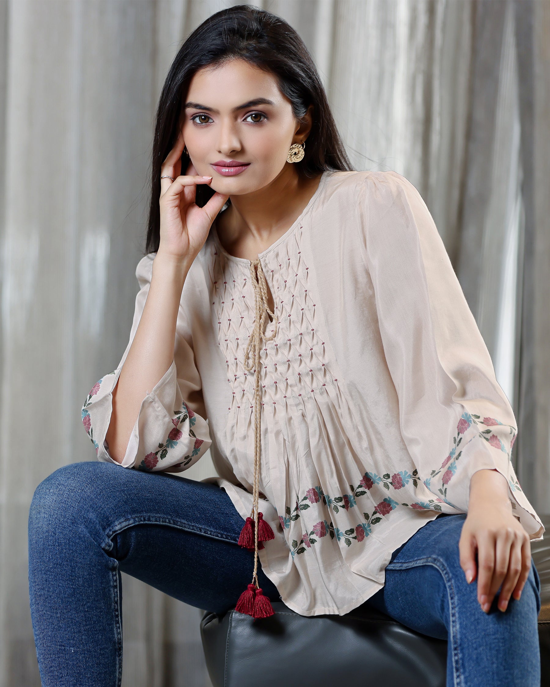 Noor - Beige Pin Tuck Top