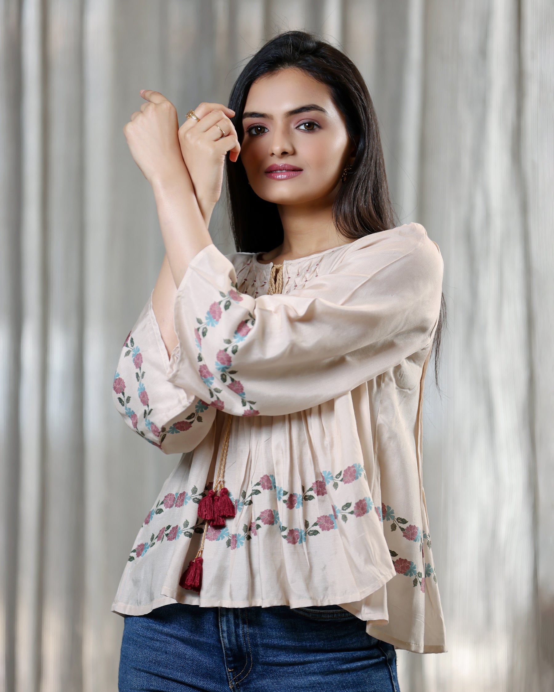 Noor - Beige Pin Tuck Top