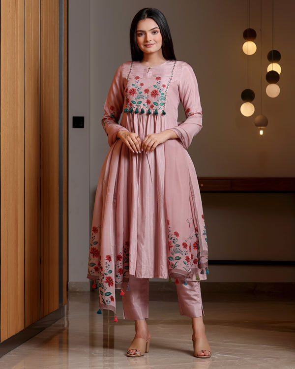 Kusum - Salmon Pink Aline 3 Pcs Set