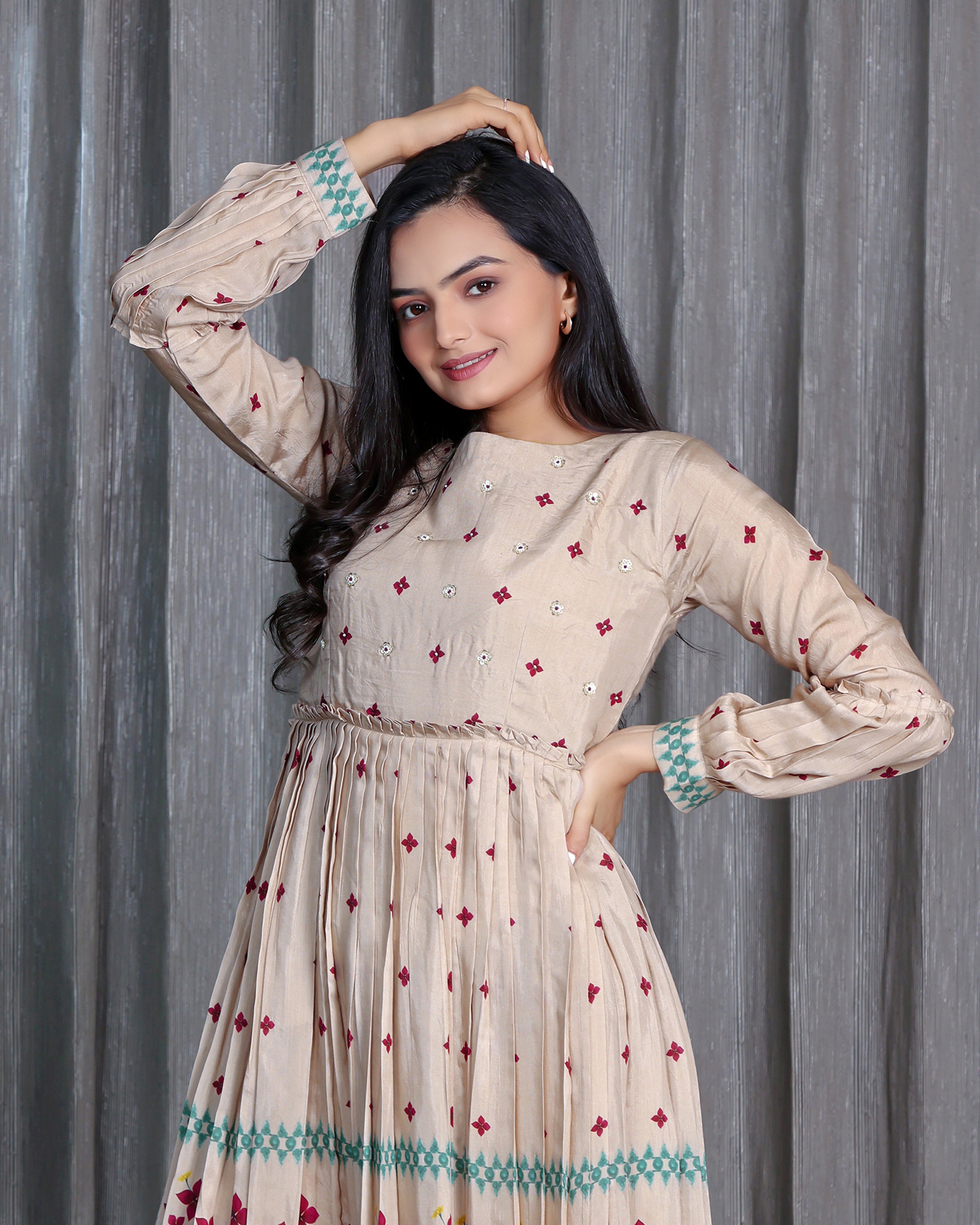 Nargis - Soft Beige Flared Floor Length Dress