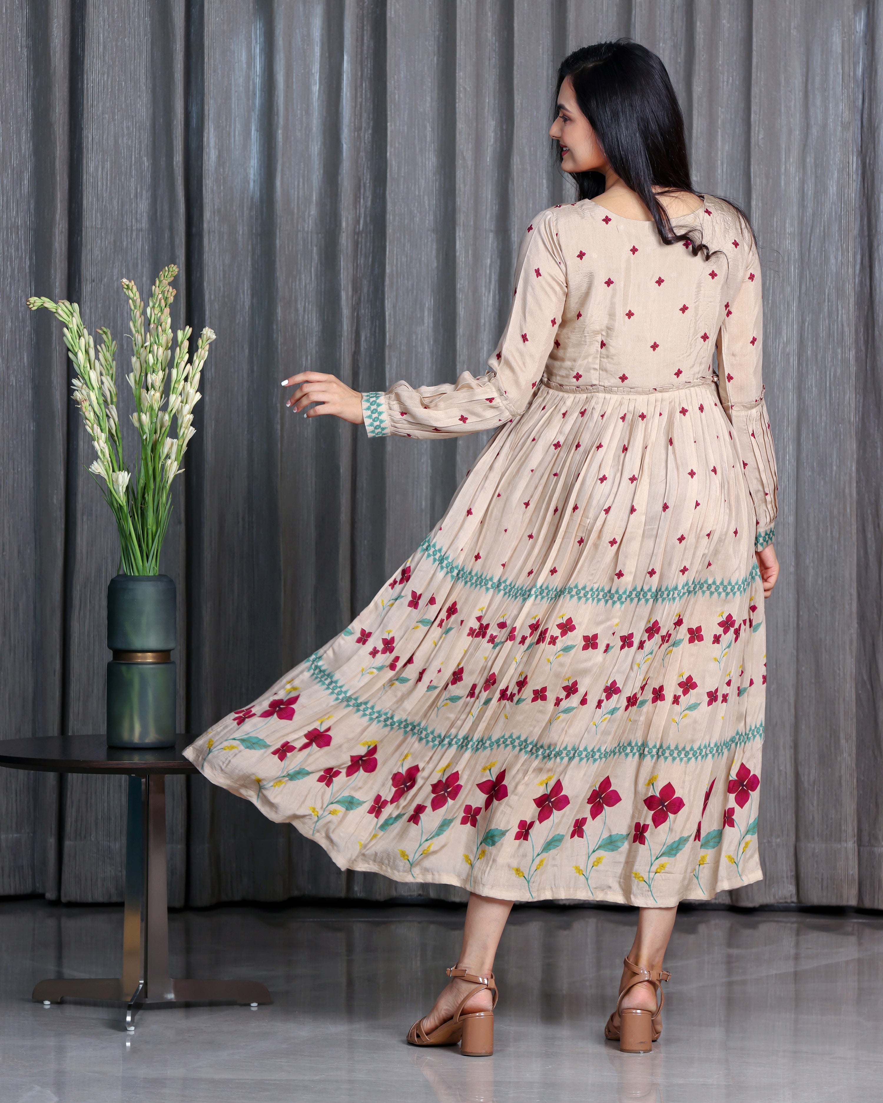 Nargis - Soft Beige Flared Floor Length Dress