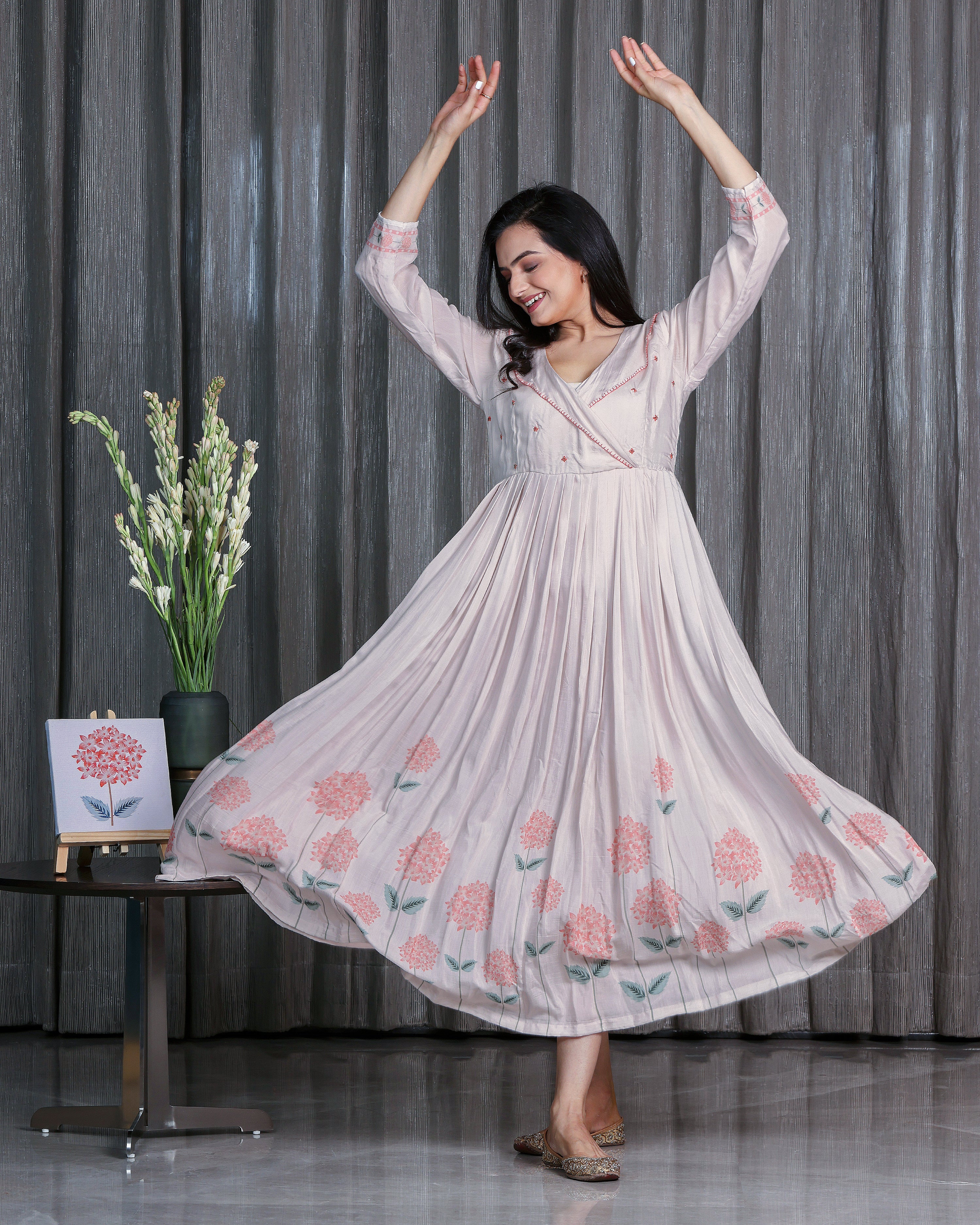 Hydrengea - Ice Peach Ruffle Floor Length Dress